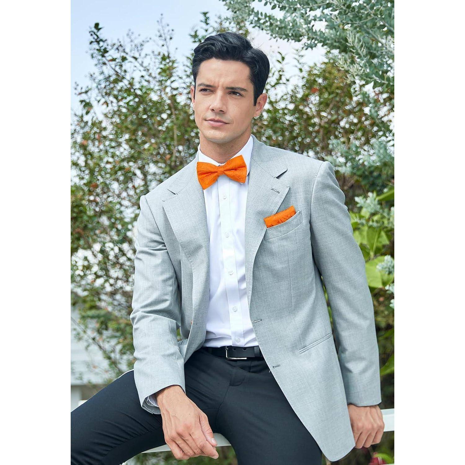 Fliege Einstecktuch Herren einstellbar Smoking Hochzeit G Orange 2