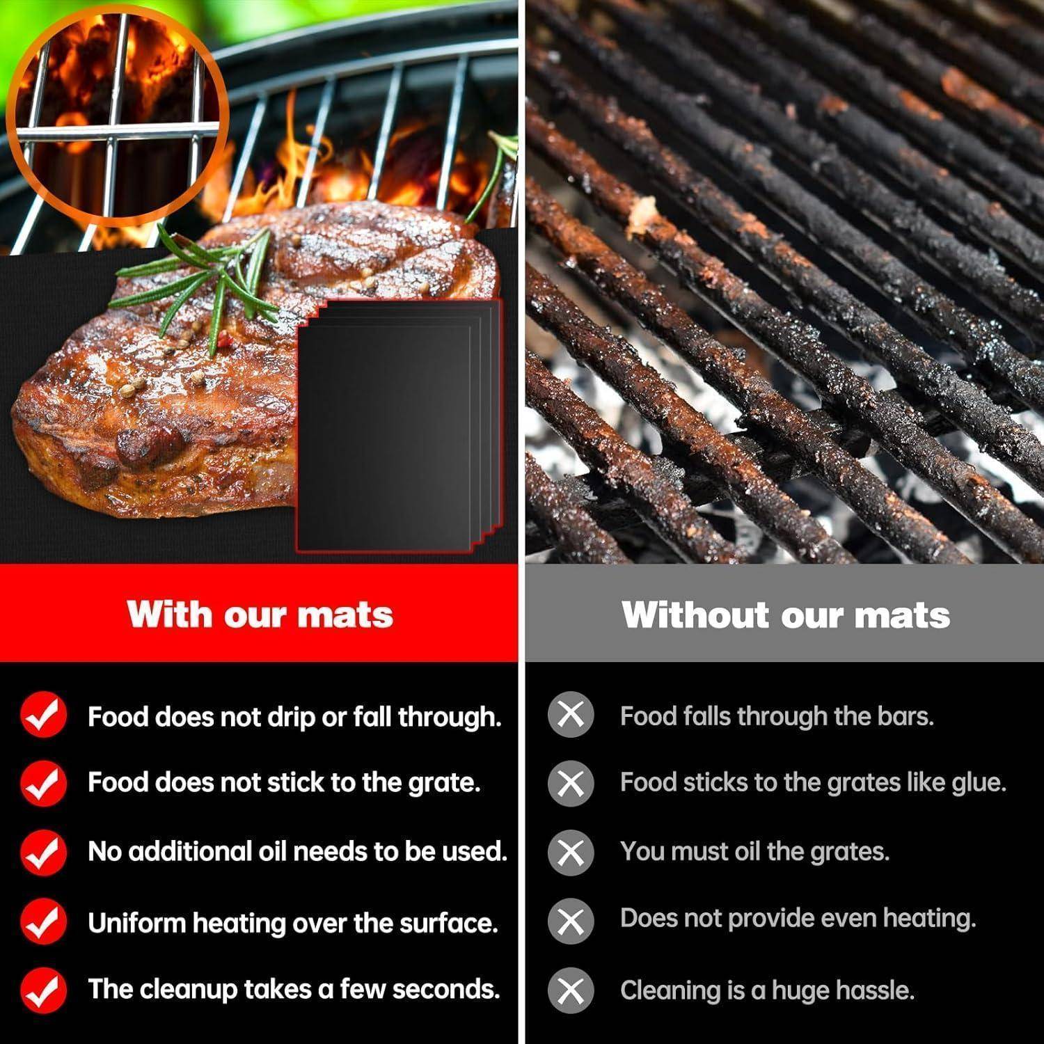 Grillmatte Antihaft BBQ Wiederverwendbar PFOA Frei 40x60 cm 4er Set