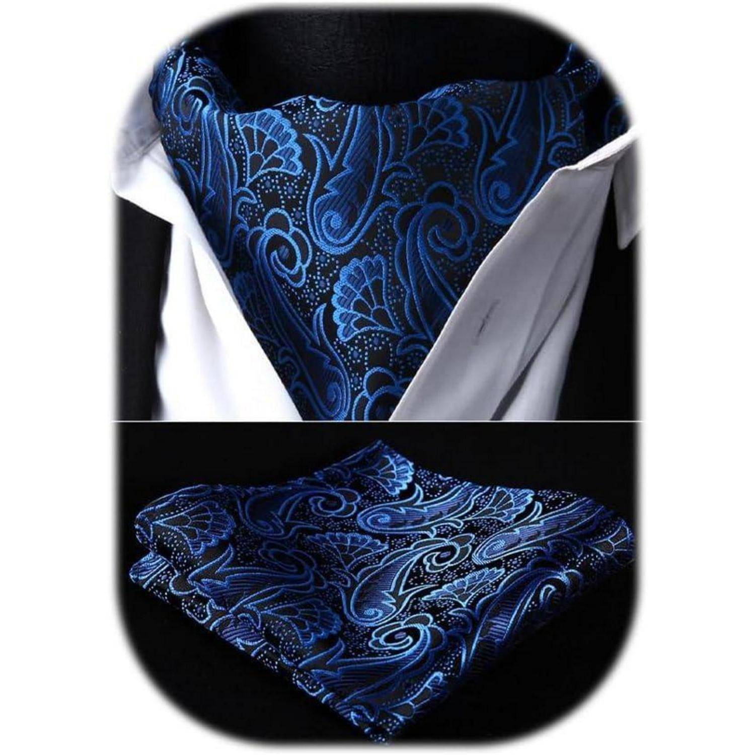 Krawattenschal Herren Ascot Paisley Einstecktuch Blau Einheitsgröße