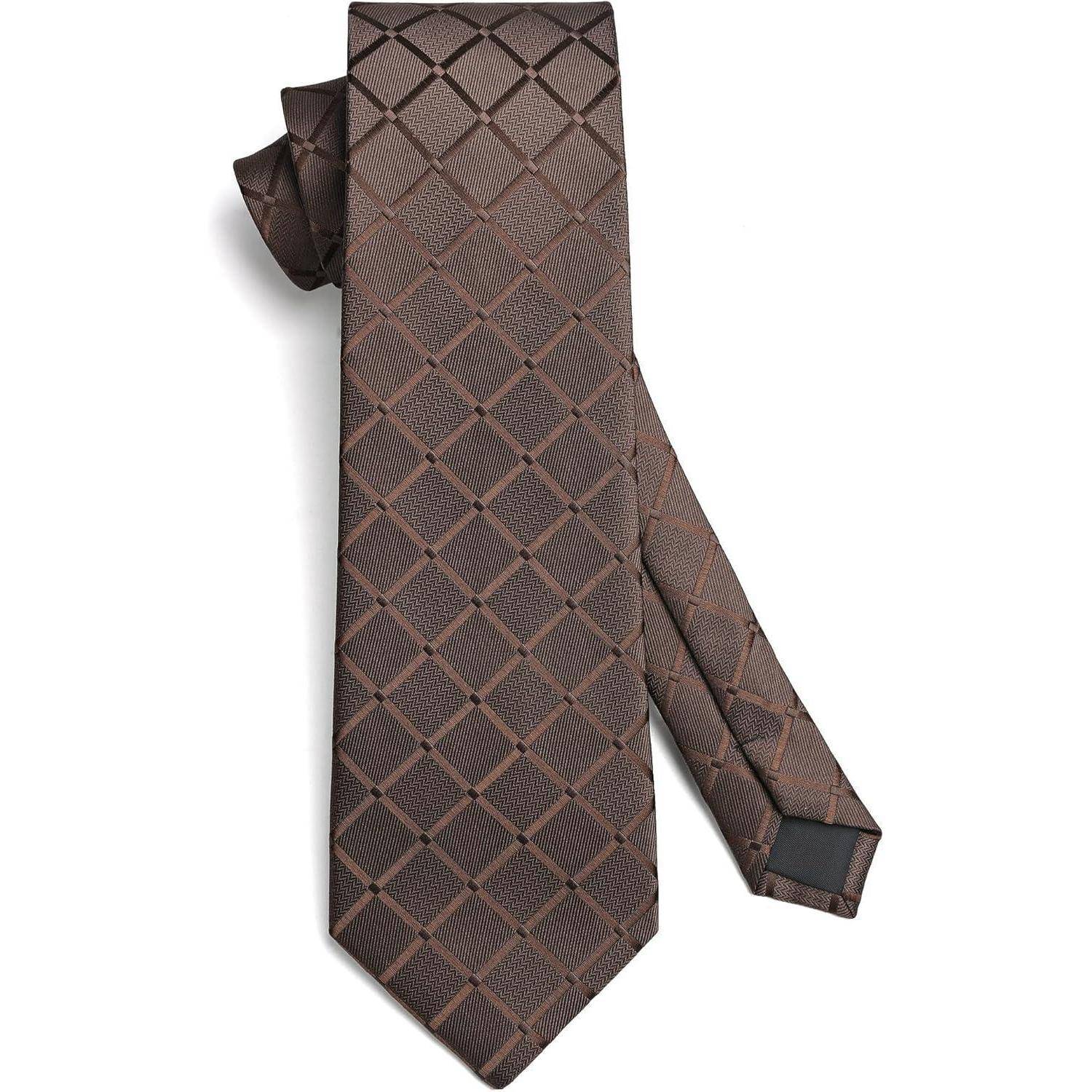 Krawatte Herren Hochzeit Einstecktuch Krawattenklammer Set braun