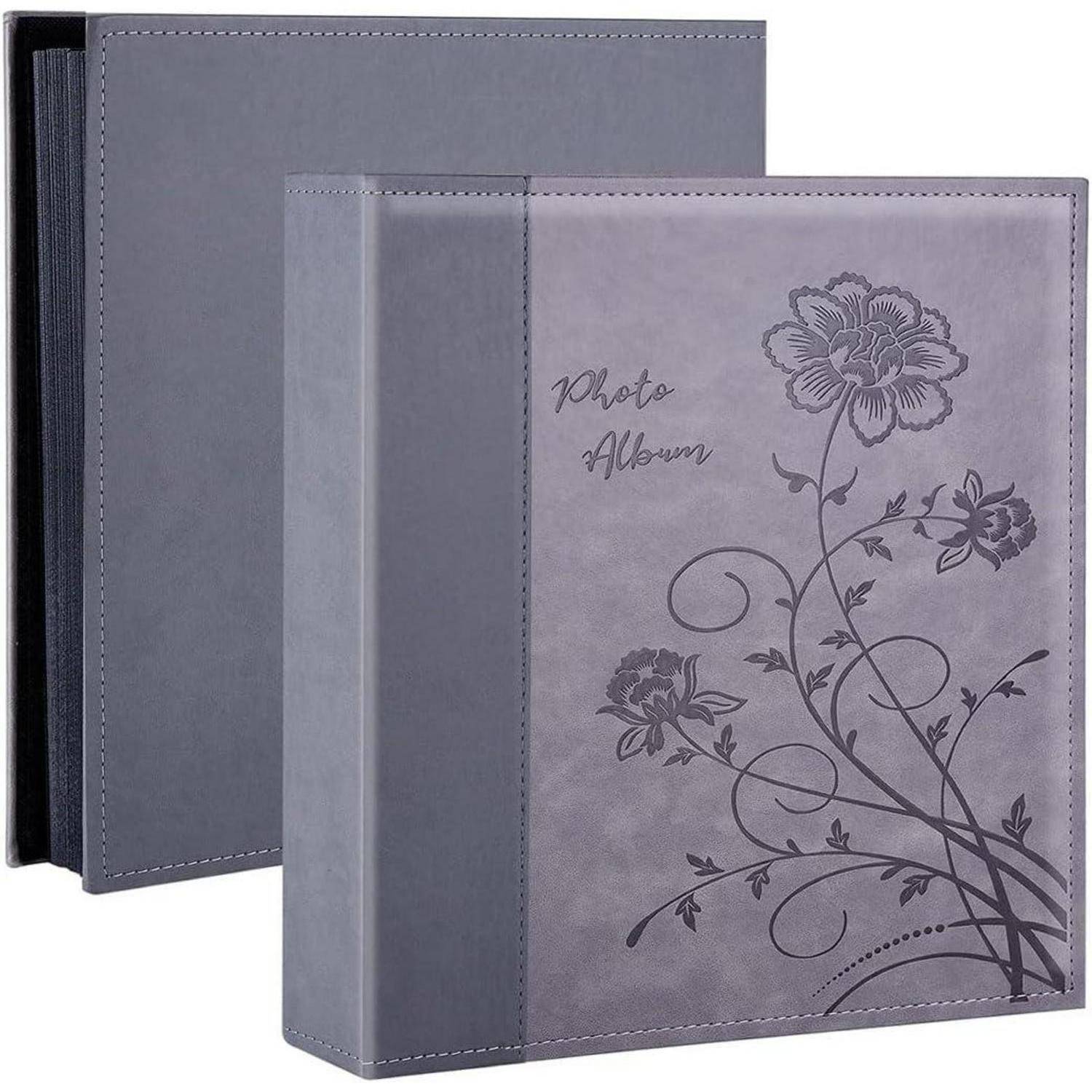 Fotoalbum 400 Fotos 10x15 cm Ledereinband Einsteck 400 Pockets Grau