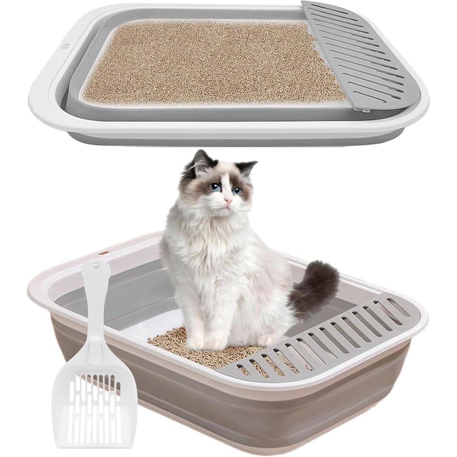 Katzentoilette flach groß faltbar Schaufel 53*40*13.5CM Grau
