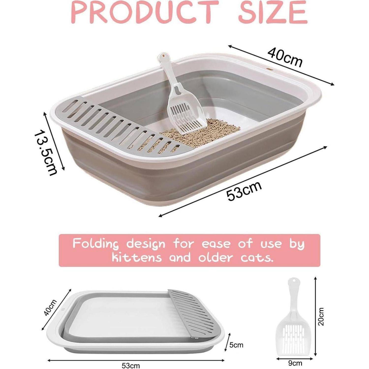 Katzentoilette flach groß faltbar Schaufel 53*40*13.5CM Grau