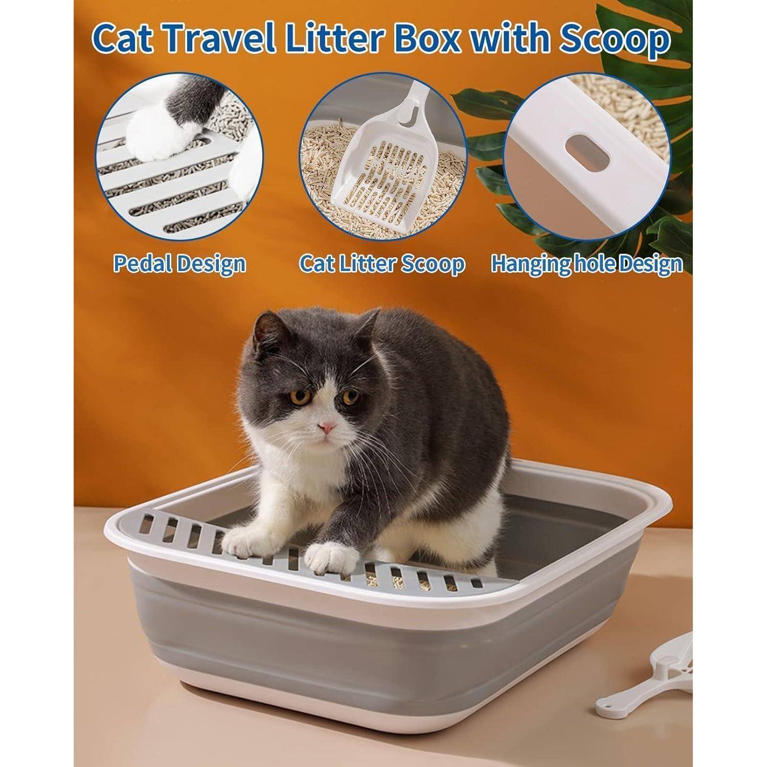Katzentoilette flach groß faltbar Schaufel 53*40*13.5CM Grau
