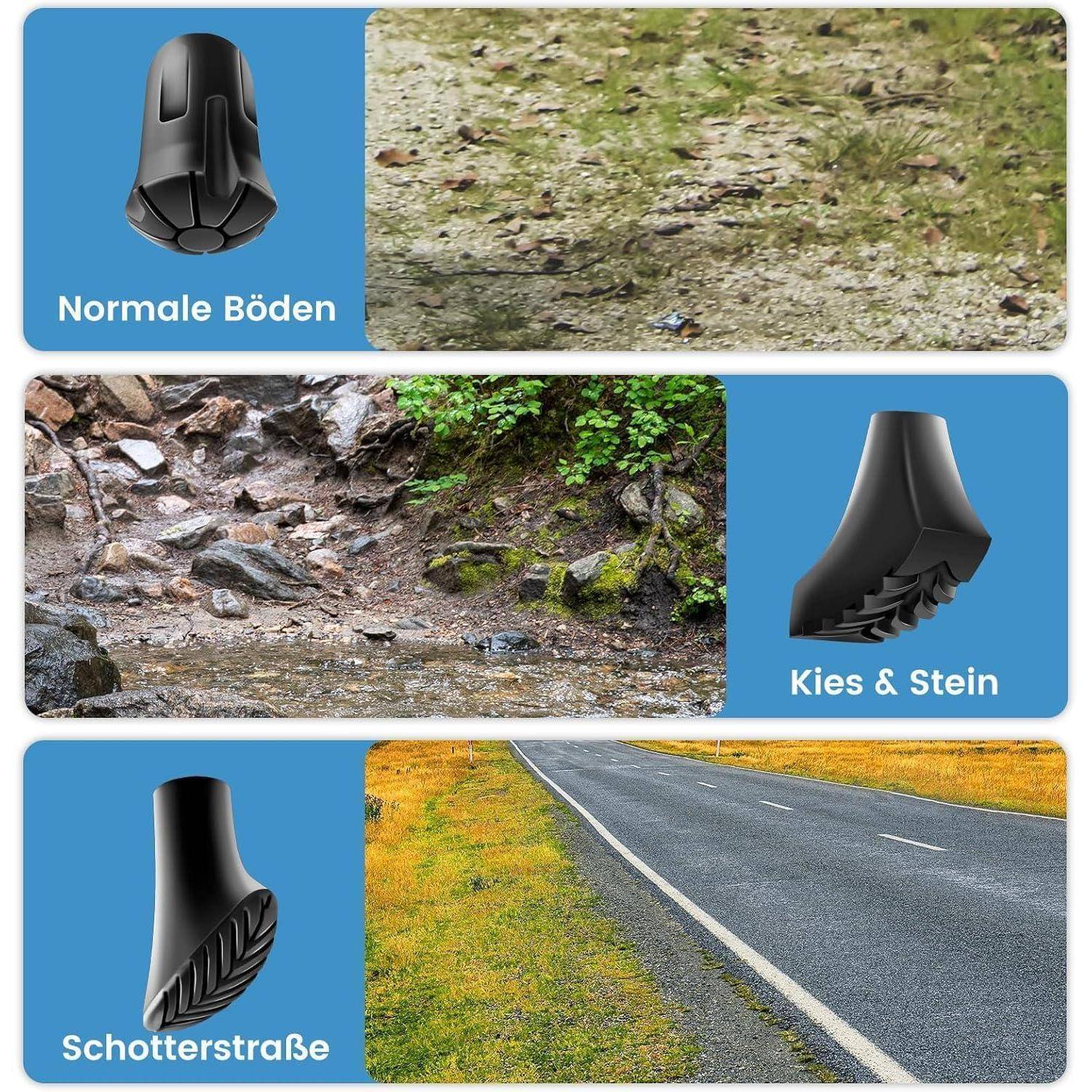 Gummipuffer Nordic Walking Stöcke Universal 11mm 12 PCS Asphalt & Kies