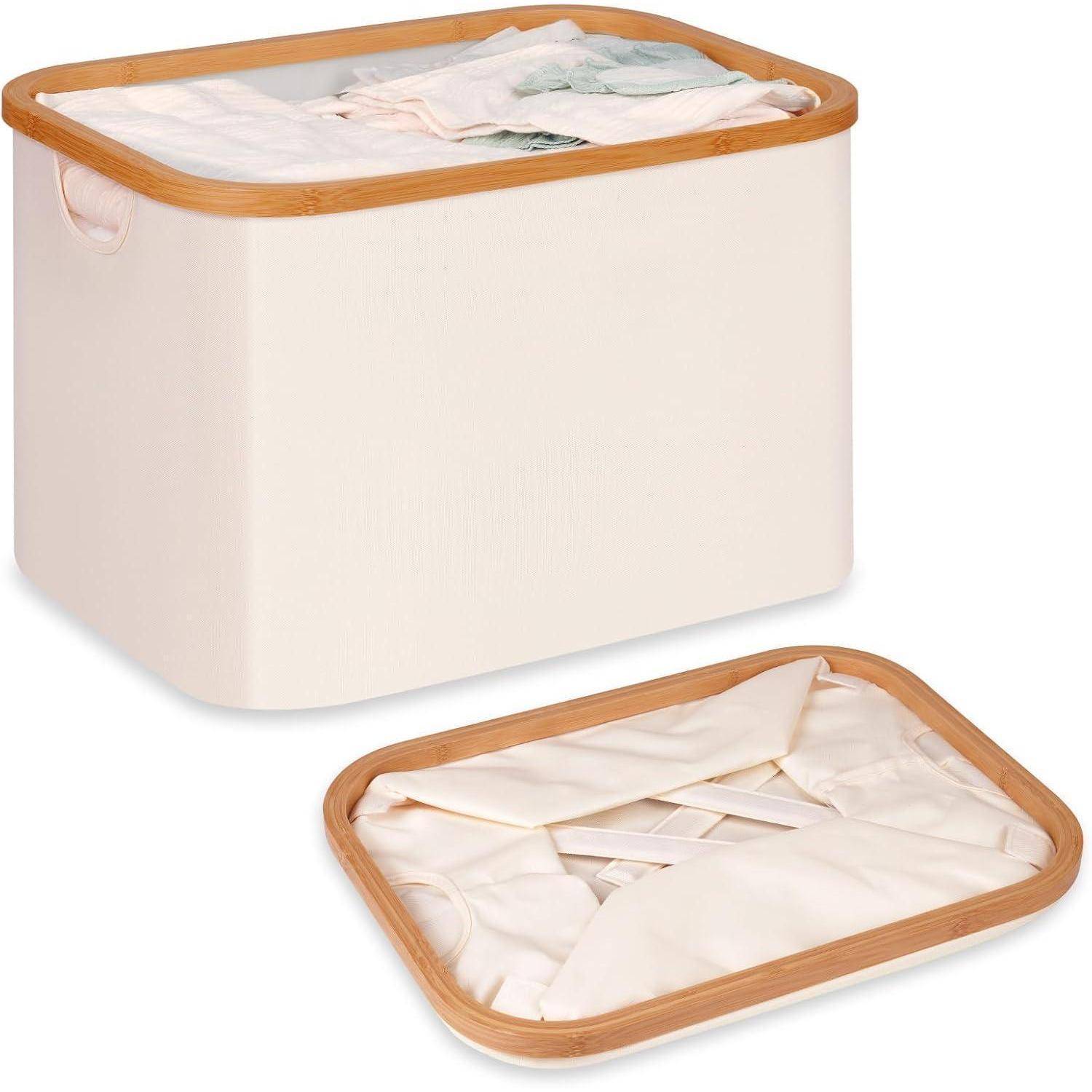 Wäschekorb Faltbar 50L Bambus Aufbewahrung Beige-50l