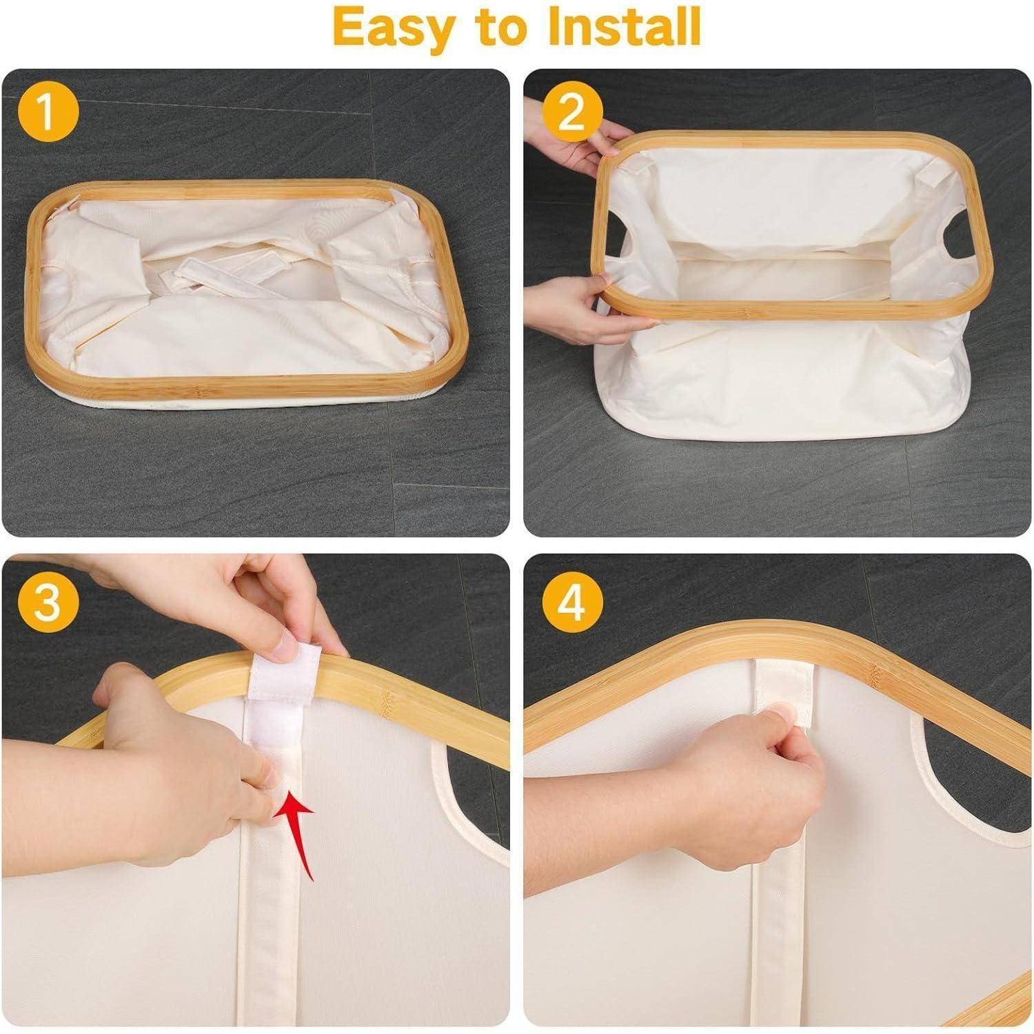 Wäschekorb Faltbar 50L Bambus Aufbewahrung Beige-50l