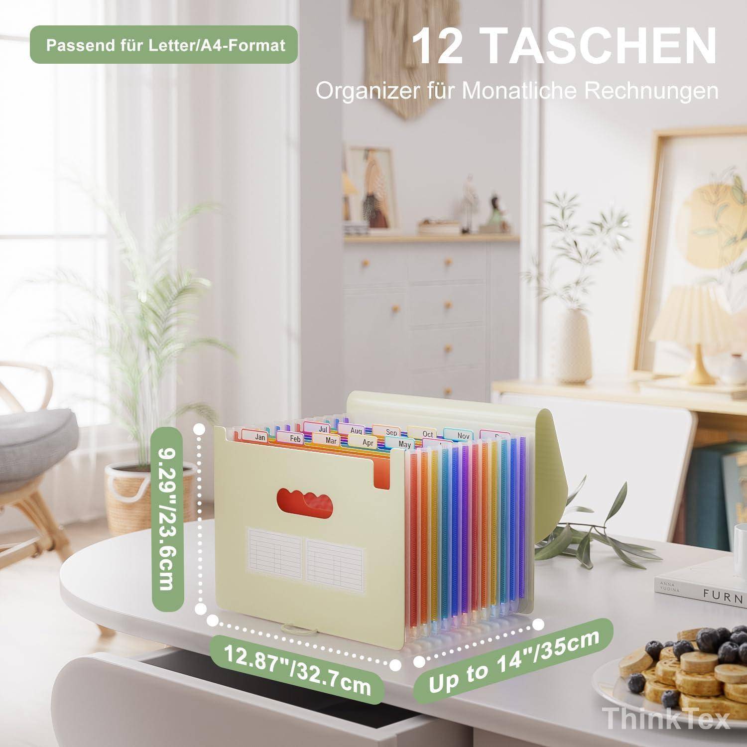 Dokumentenmappe A4 12 Fächer Ordner Gummizug Verschluss Morandi Gelb
