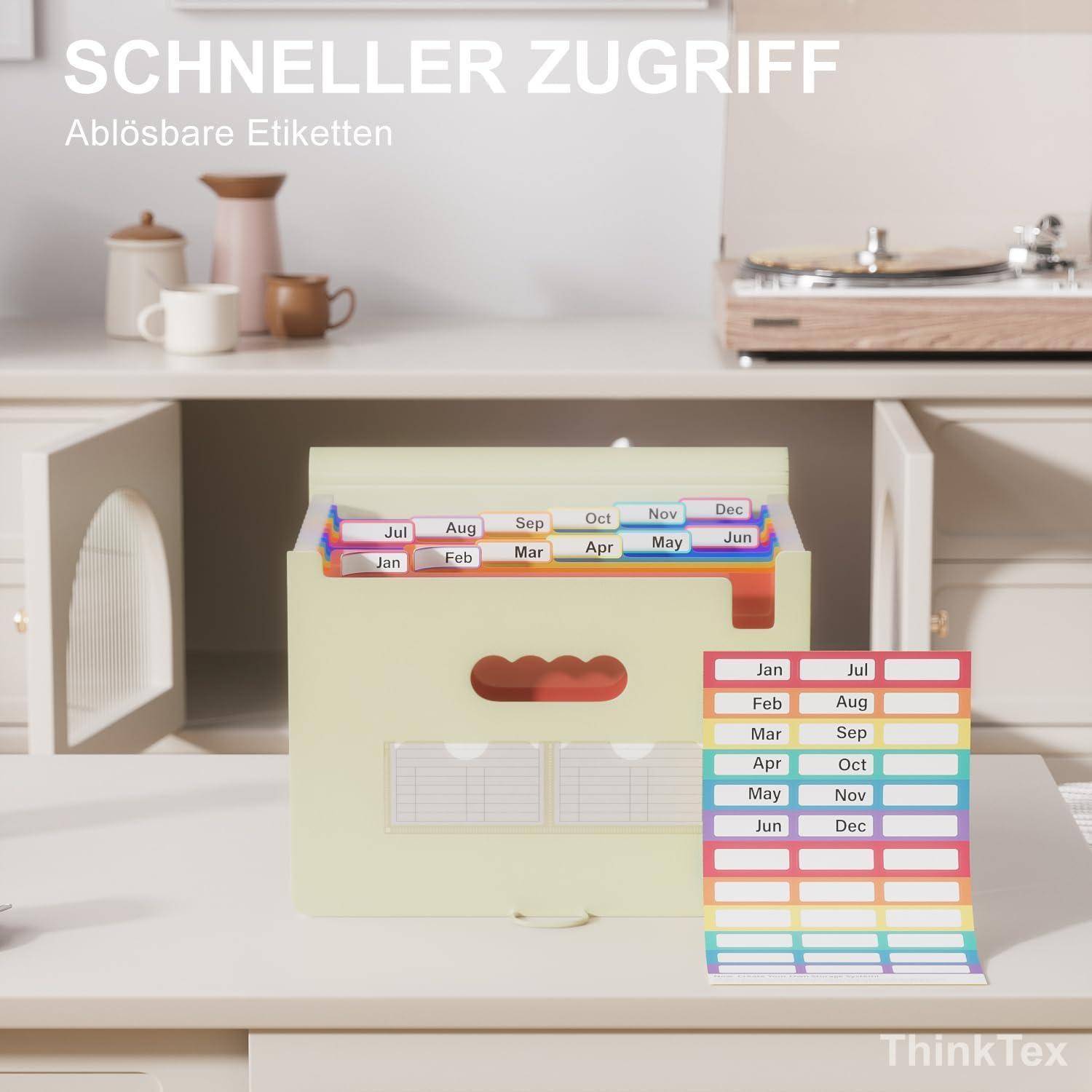 Dokumentenmappe A4 12 Fächer Ordner Gummizug Verschluss Morandi Gelb