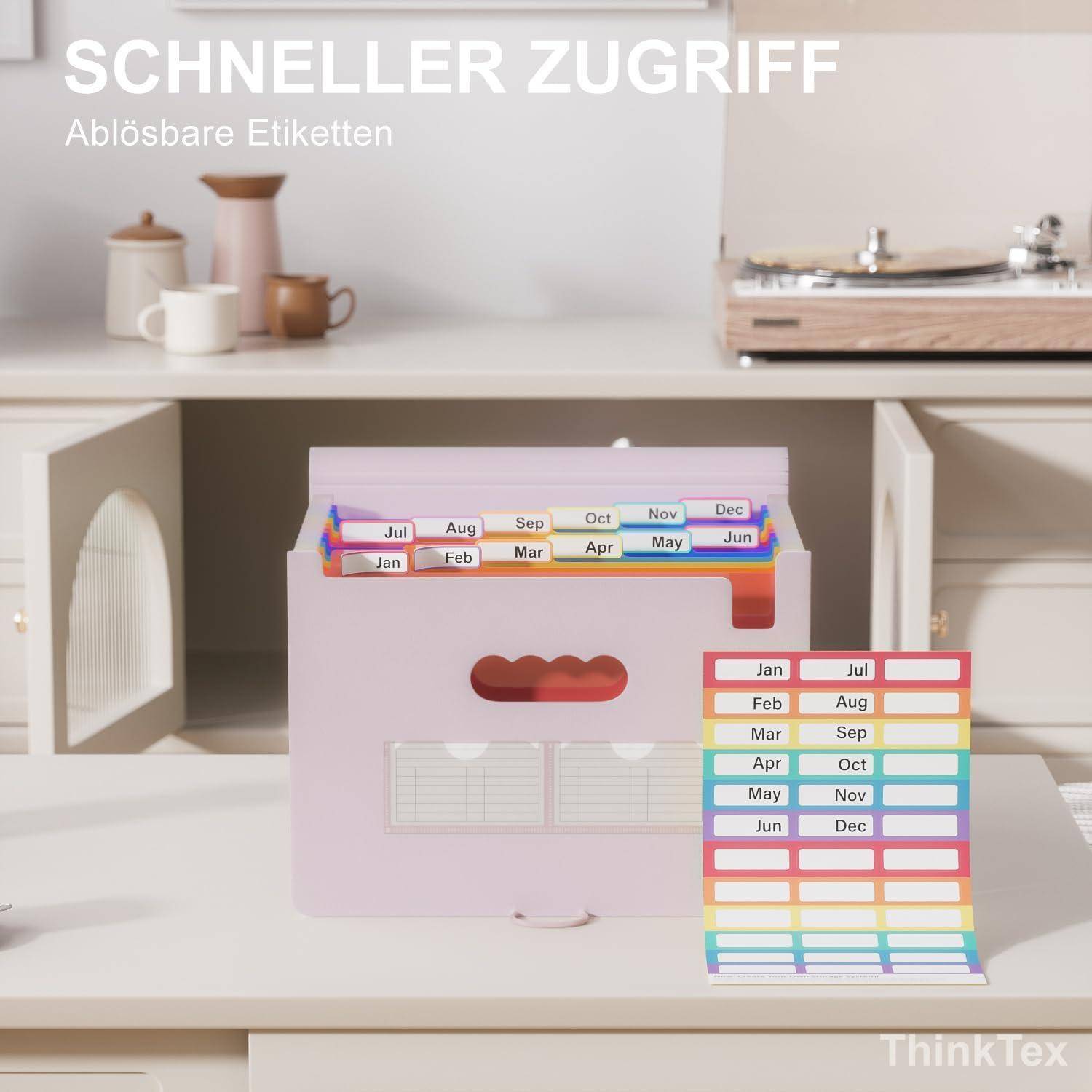 Dokumentenmappe A4 12 Fächer Ordner Gummizug Verschluss Morandi Lila