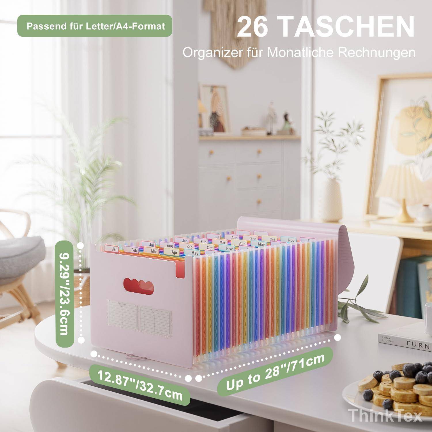 Dokumentenmappe A4 26 Fächer Organizer Gummizug Morandi Lila