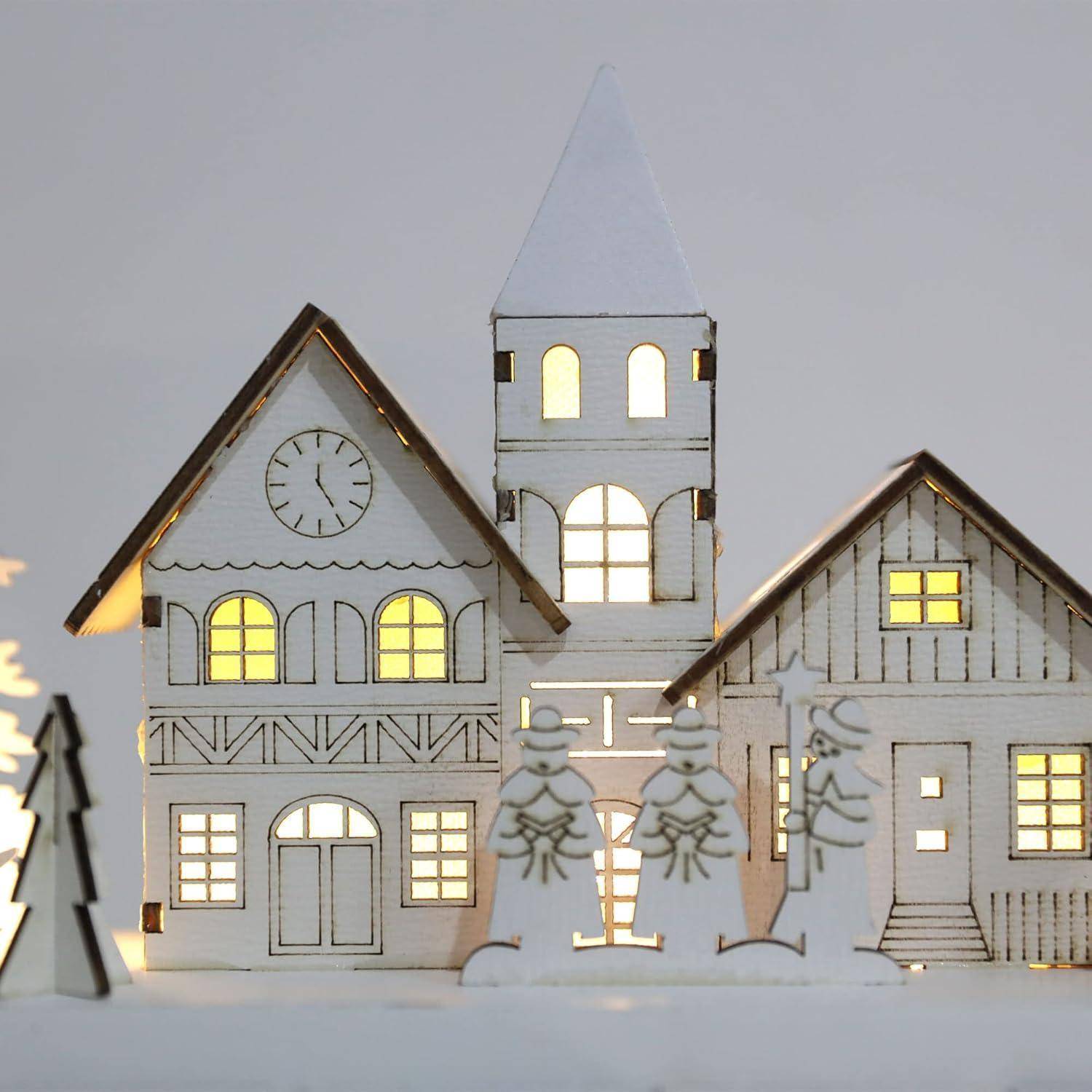 Adventskalender Holz mit LED 24 Schubladen zum Befüllen Winterwald