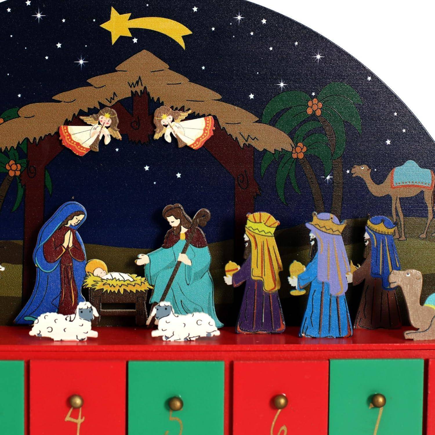 Adventskalender Holz Krippe Tischdekoration Countdown