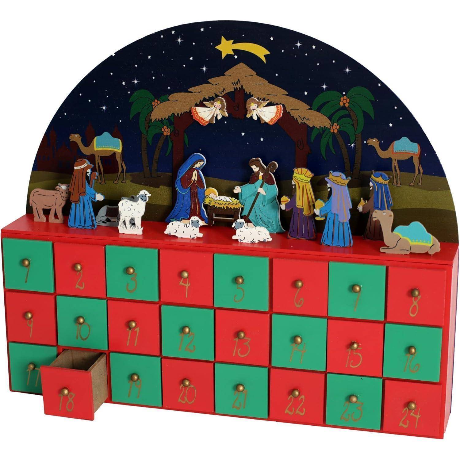 Adventskalender Holz Krippe Tischdekoration Countdown