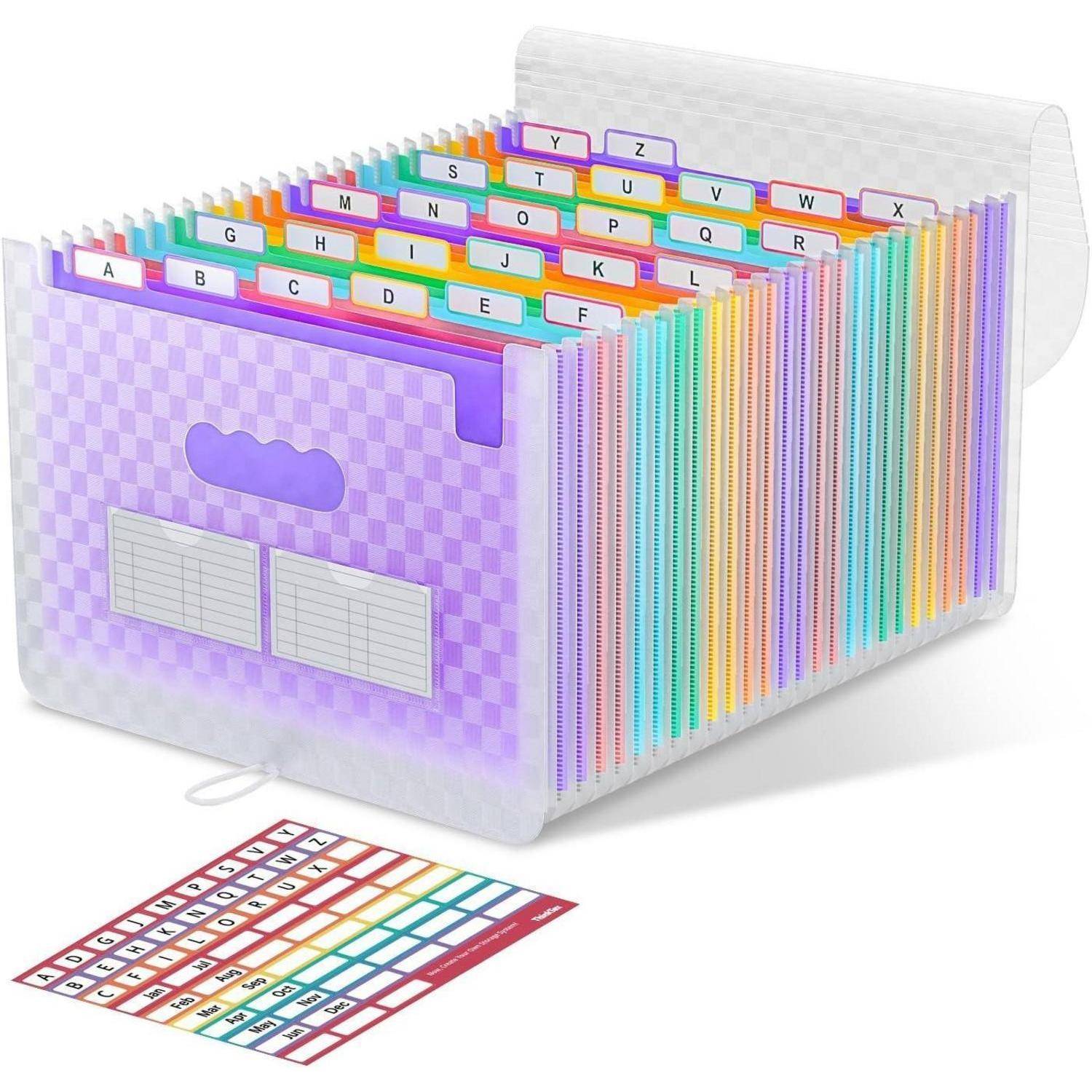 Ordnungsmappe A4 Akkordeon 26 Fächer Regenbogen Erweiterbar Lila