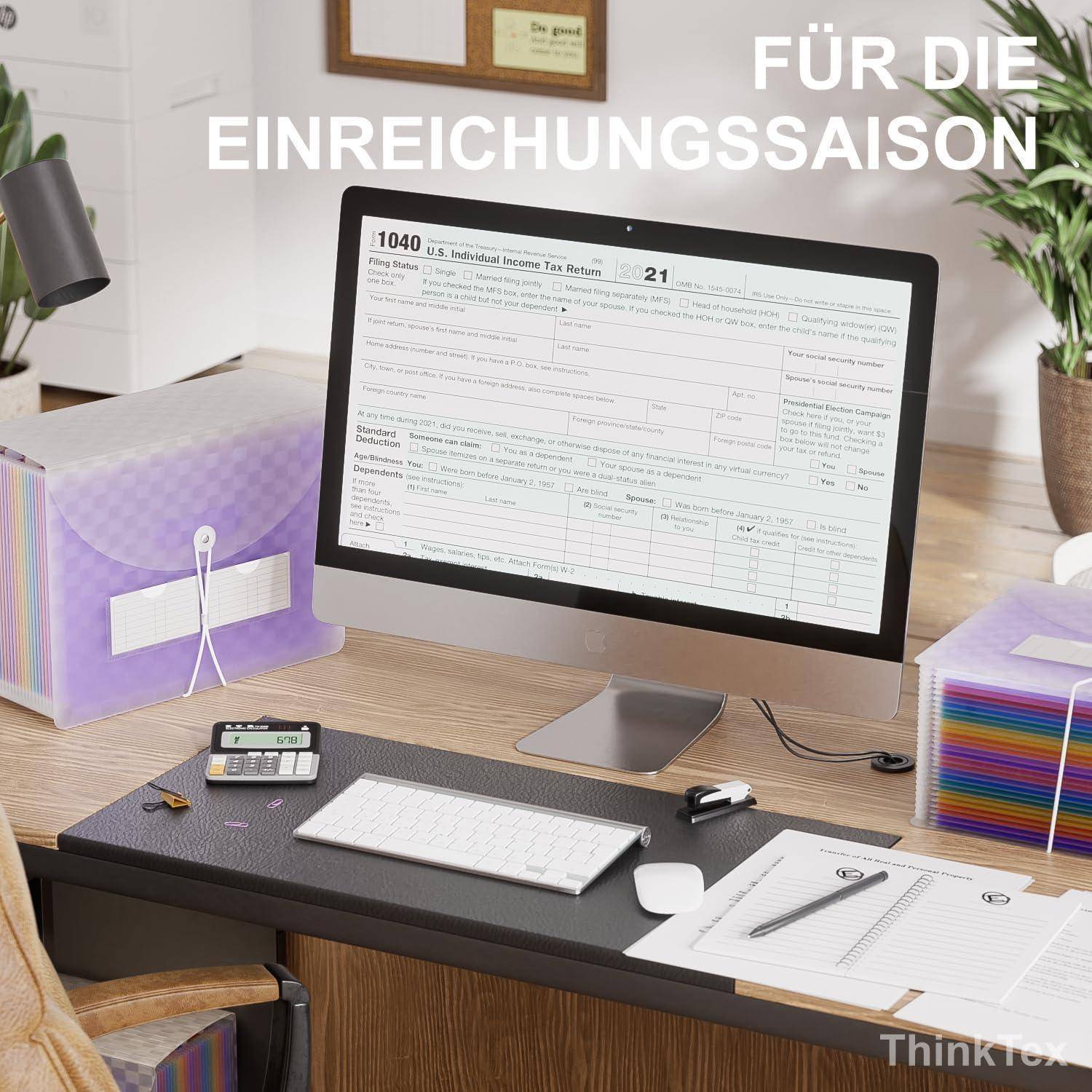 Ordnungsmappe A4 Akkordeon 26 Fächer Regenbogen Erweiterbar Lila