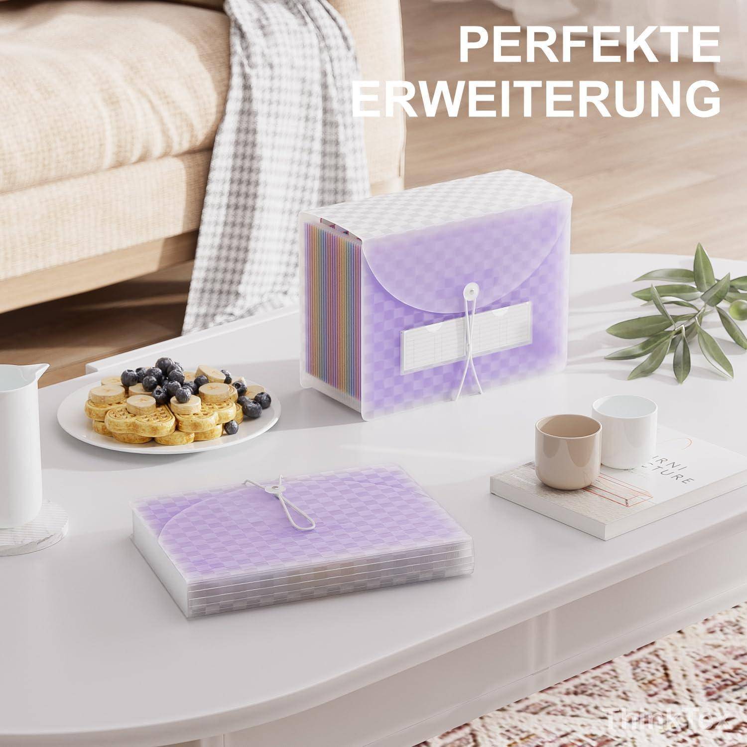 Ordnungsmappe A4 Akkordeon 26 Fächer Regenbogen Erweiterbar Lila