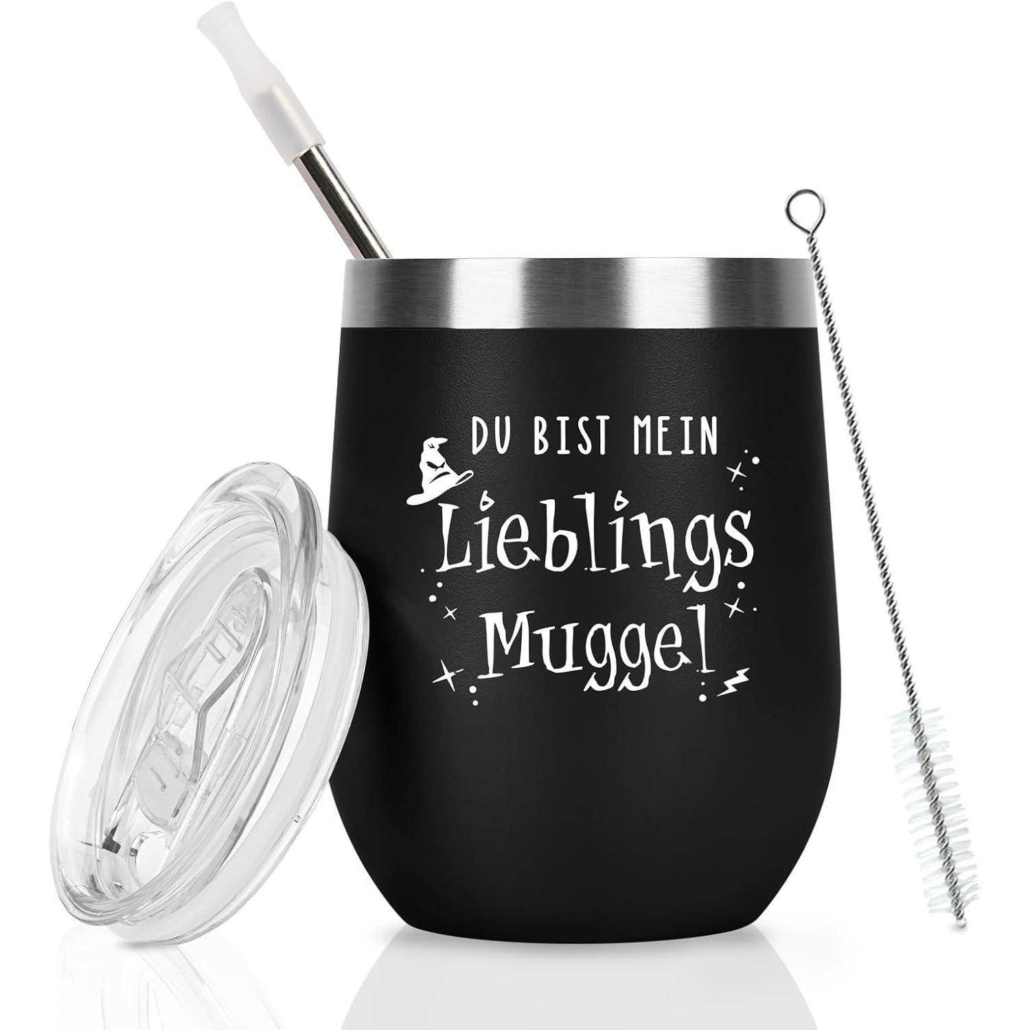 Thermobecher Edelstahl 12oz 350ml Lieblings Muggel Schwarz
