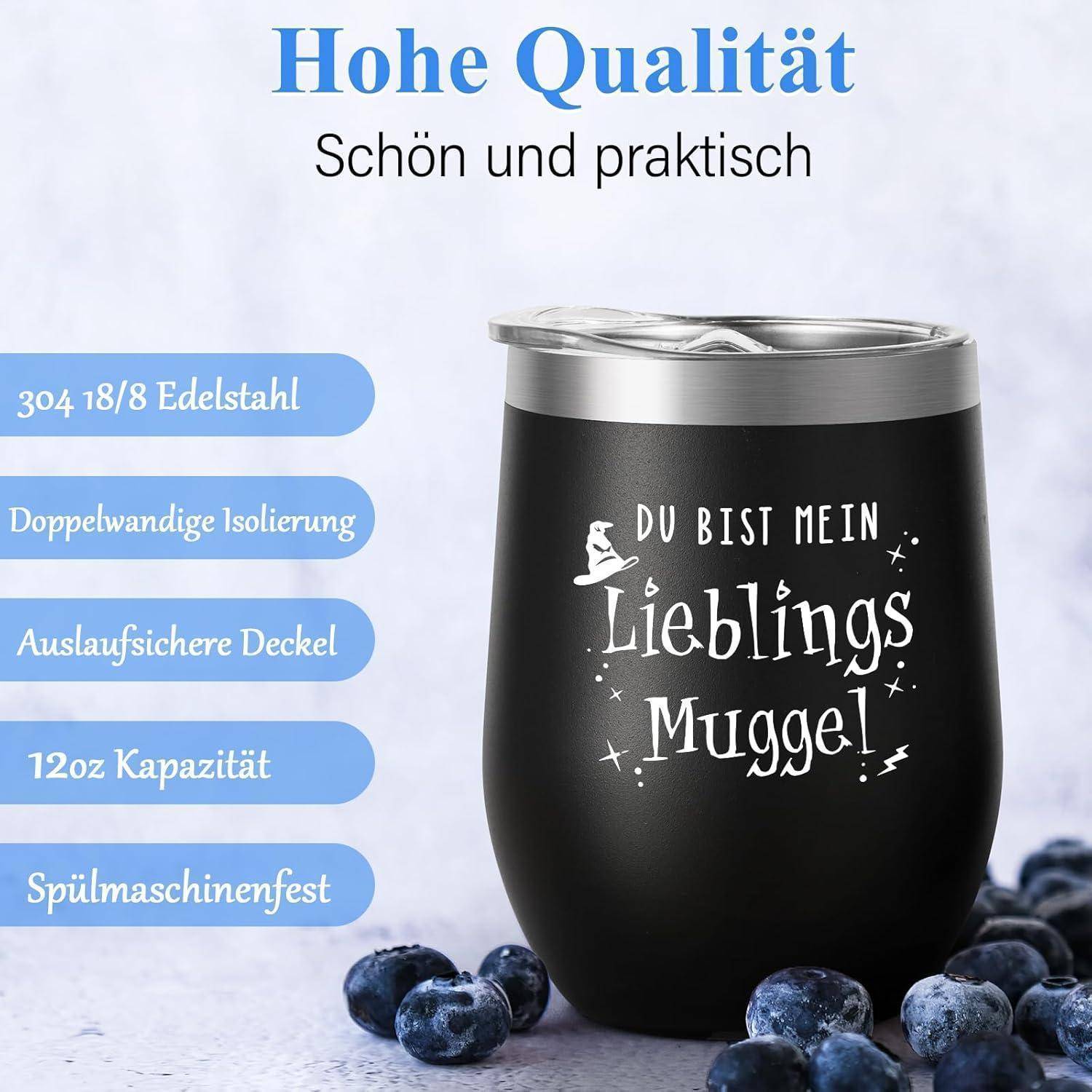 Thermobecher Edelstahl 12oz 350ml Lieblings Muggel Schwarz