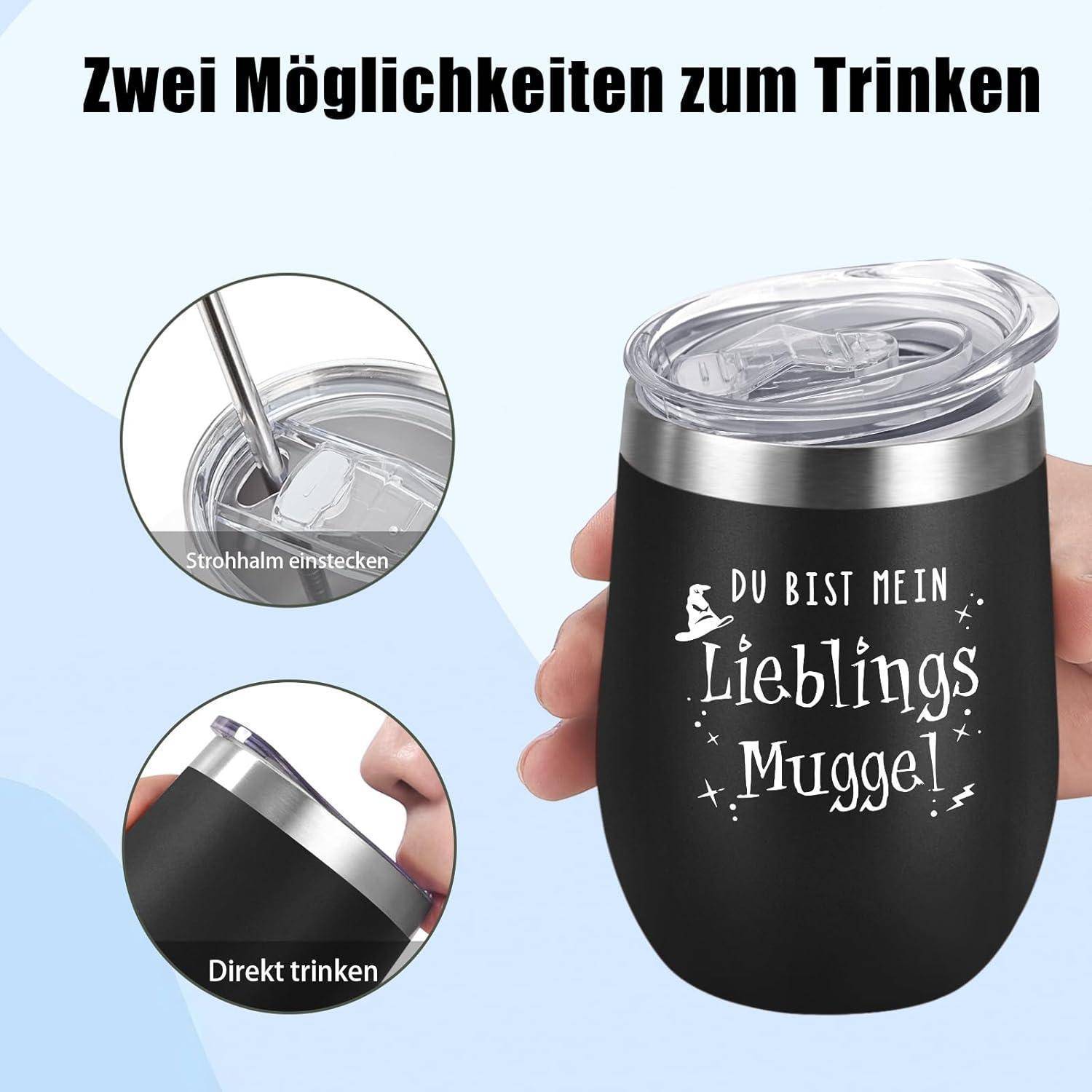 Thermobecher Edelstahl 12oz 350ml Lieblings Muggel Schwarz