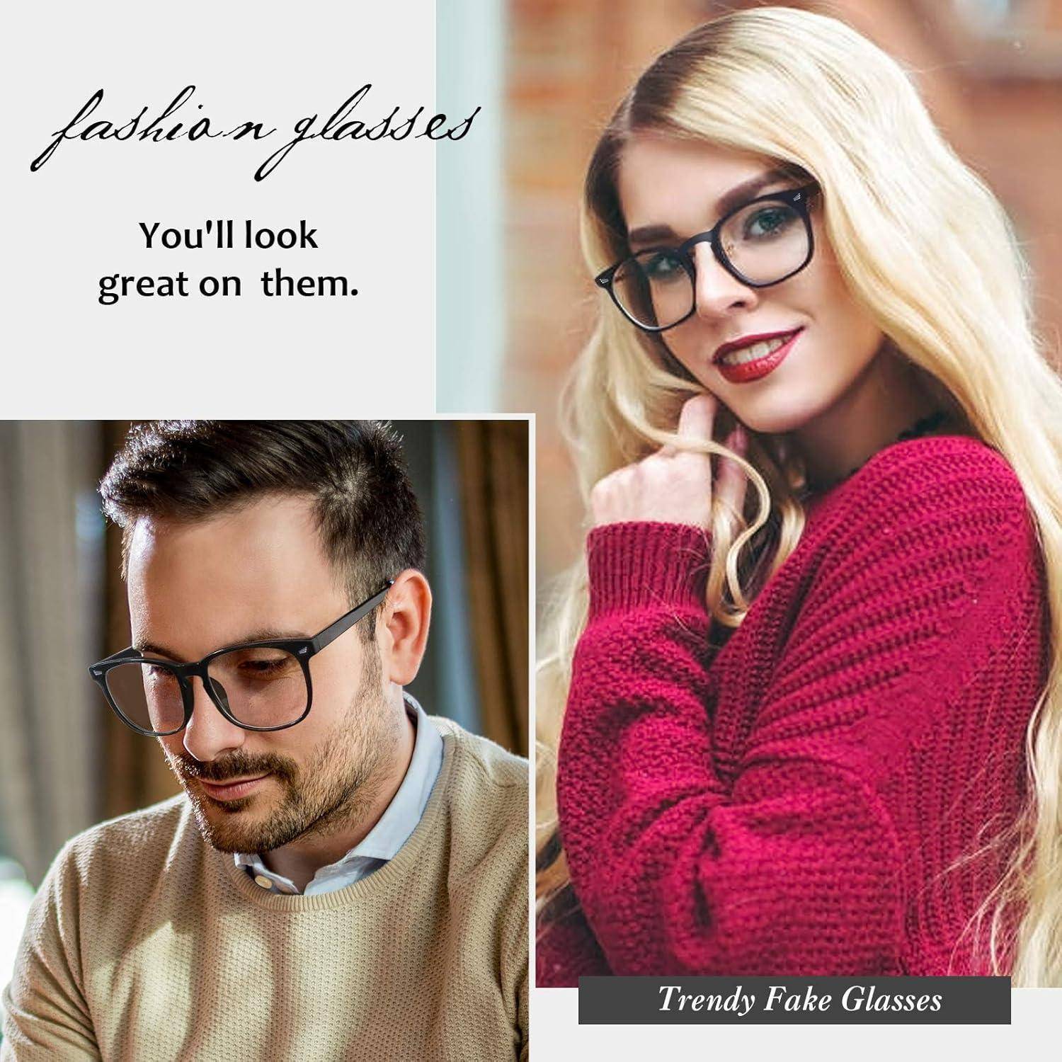 GQUEEN Hornbrille Brille Ohne Stärke Fake Brille Nerdbrille Damen Herren UV400,PE2 2 Matt-schwarz &amp; Durchsichtig