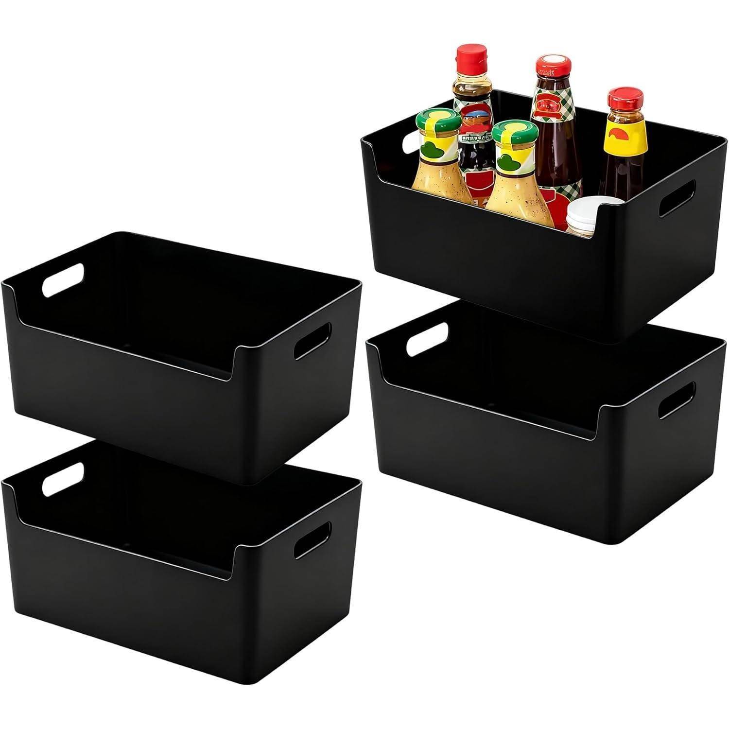 Aufbewahrungsbox 4er Kunststoff Griff Bad Schwarz 25cm