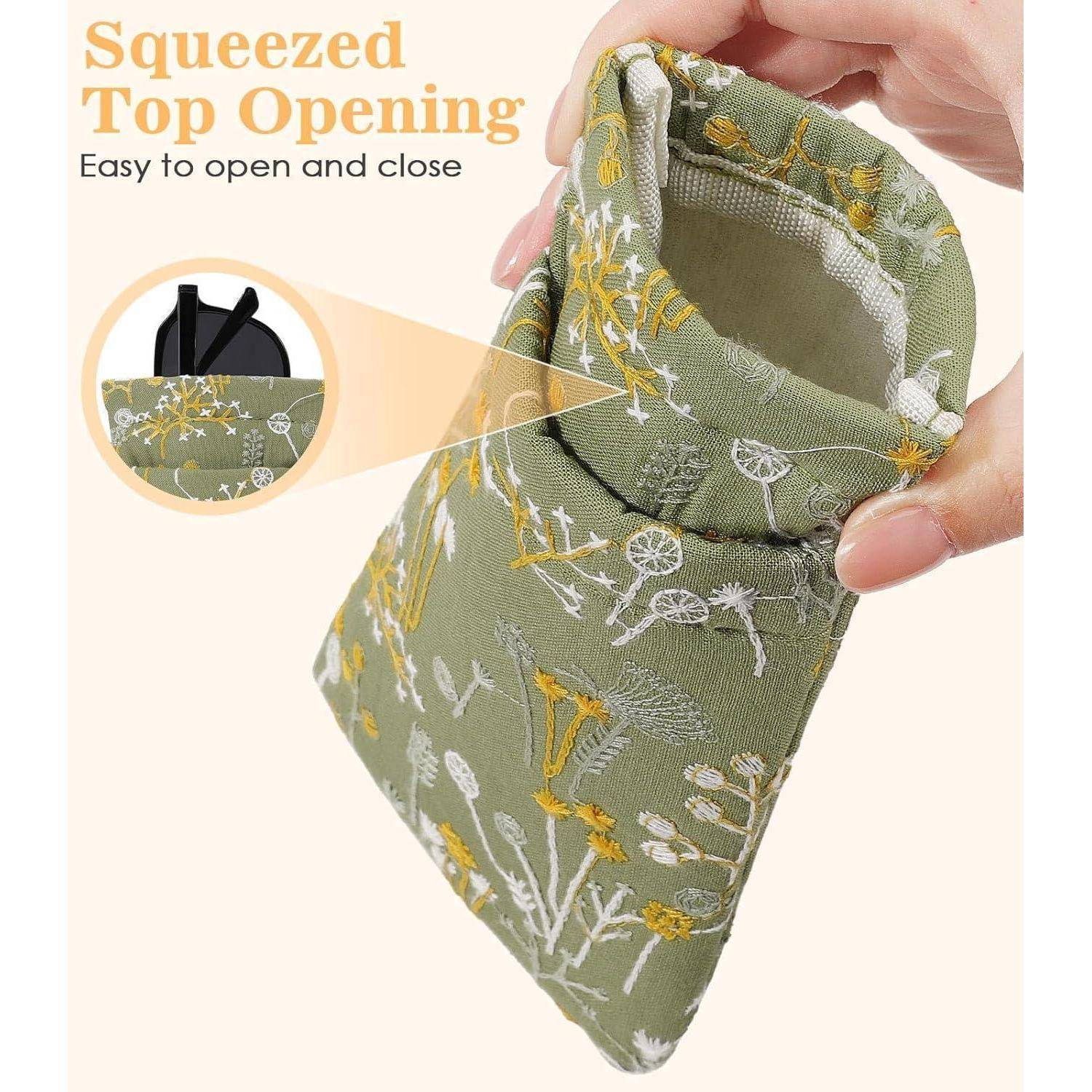 Brillenetui PU Leder Handschlaufe Damen Herren Grün & Blumen