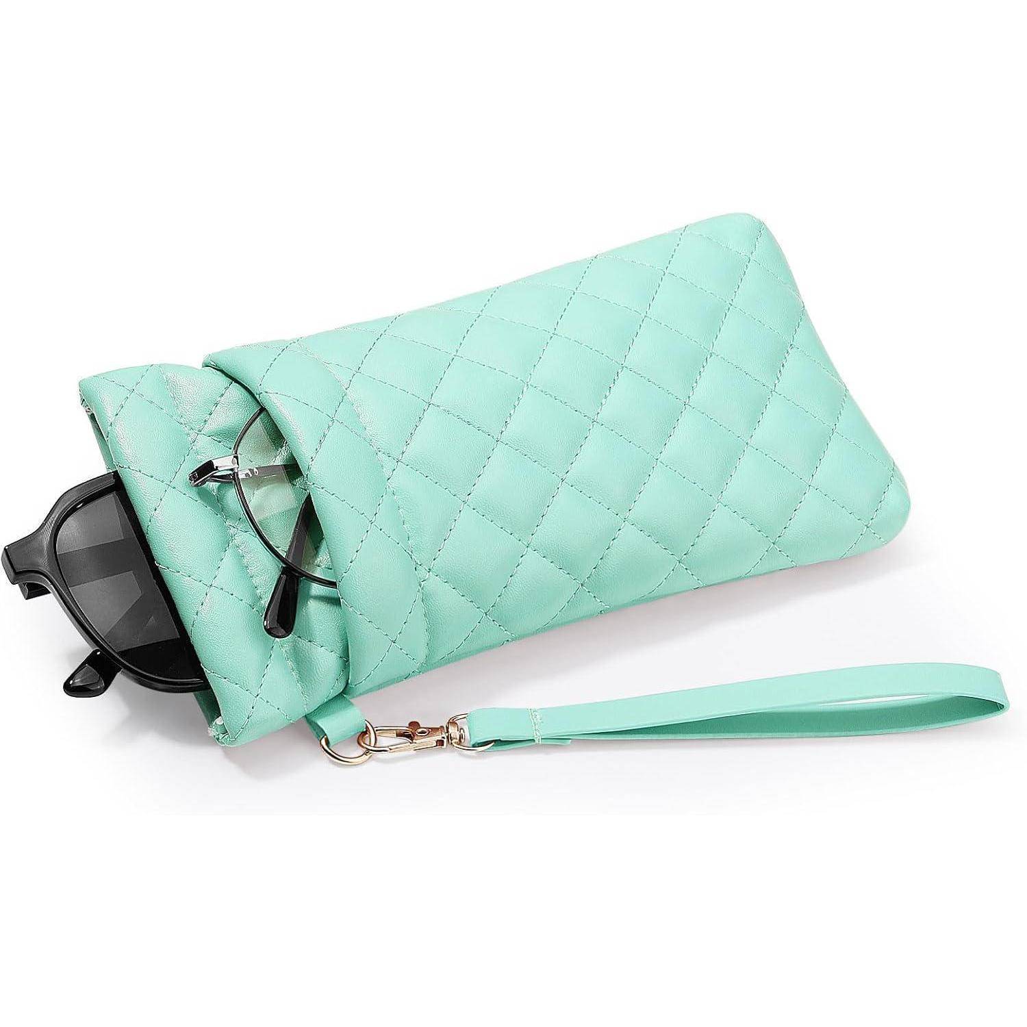 Brillenetui PU Leder Handschlaufe Damen Herren Sonnenbrille Minzgrün