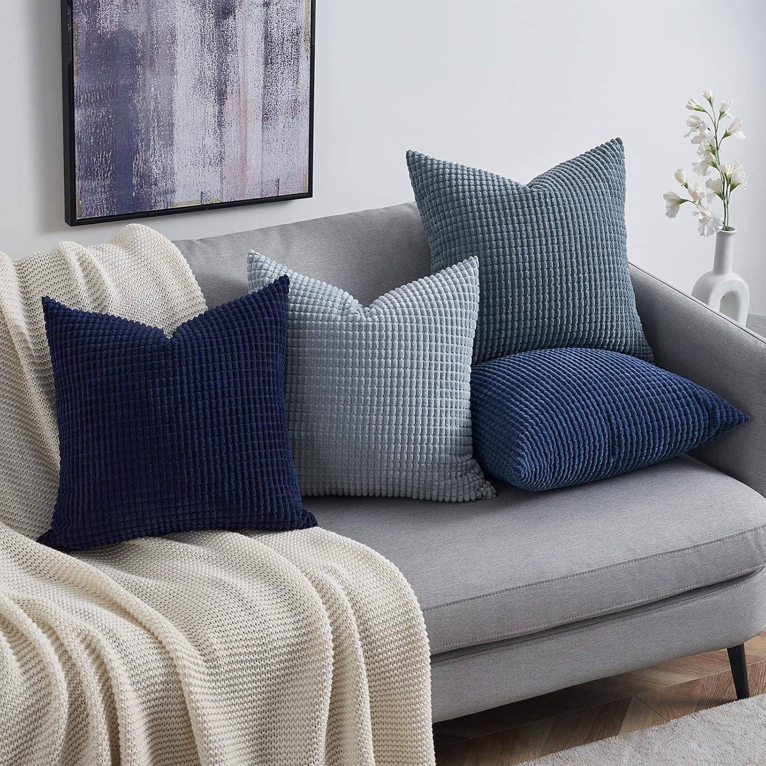 Kissenbezug 4er Set 45x45 Blau Cord Farbverlauf Kissenhülle Sofa