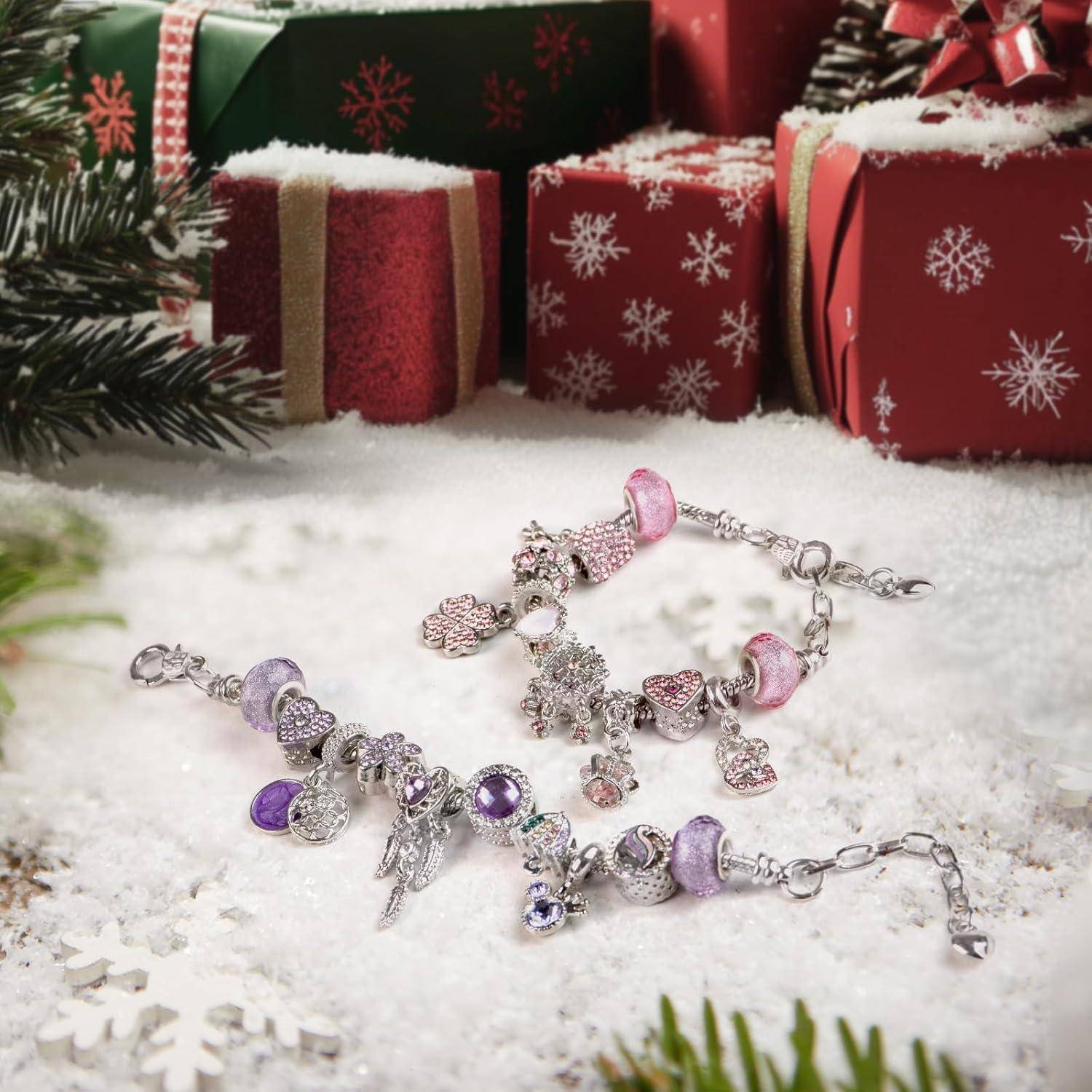 Adventskalender 2025 Schmuck Bastelset Charm Armband Rosa Violett