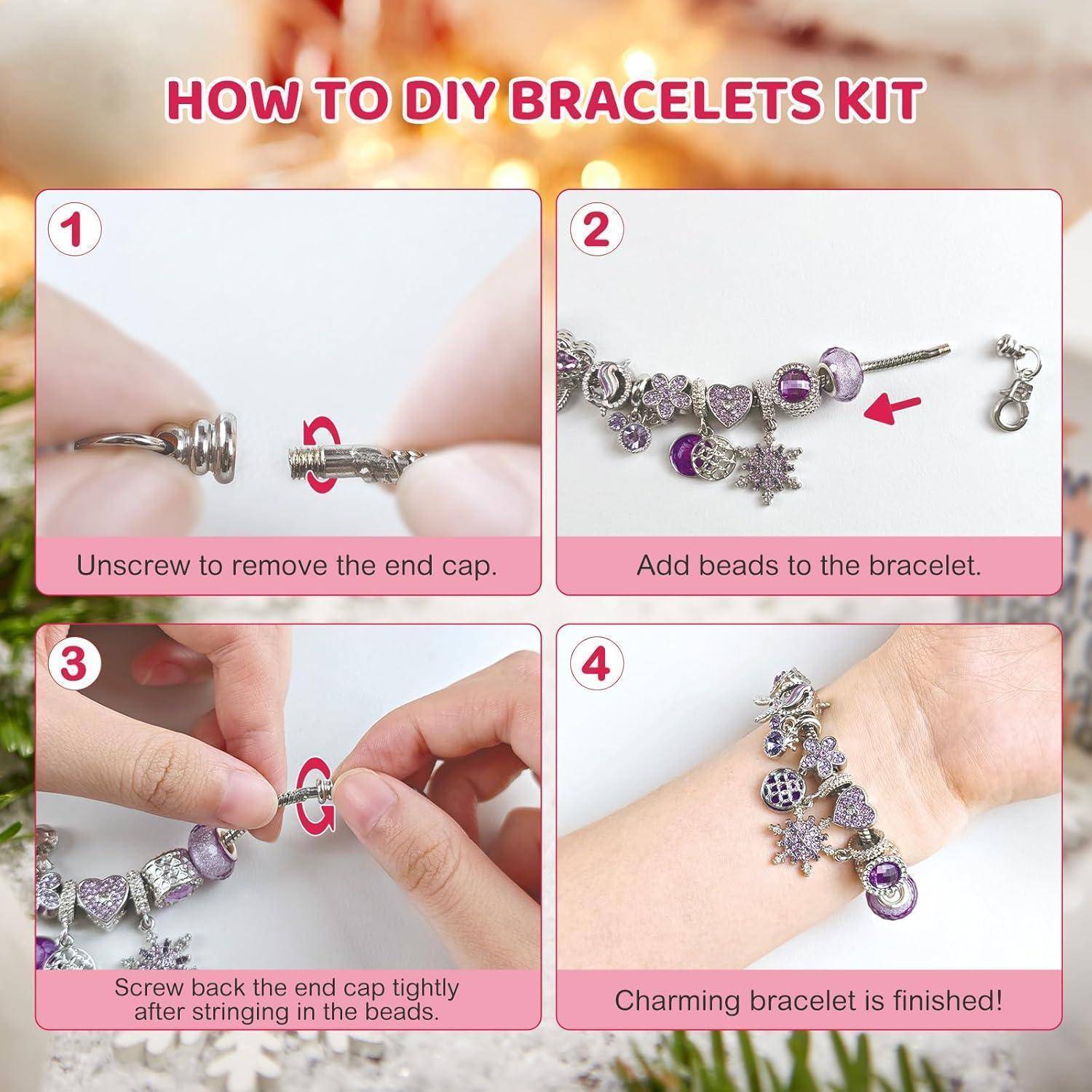 Adventskalender 2025 Schmuck Bastelset Charm Armband Rosa Violett
