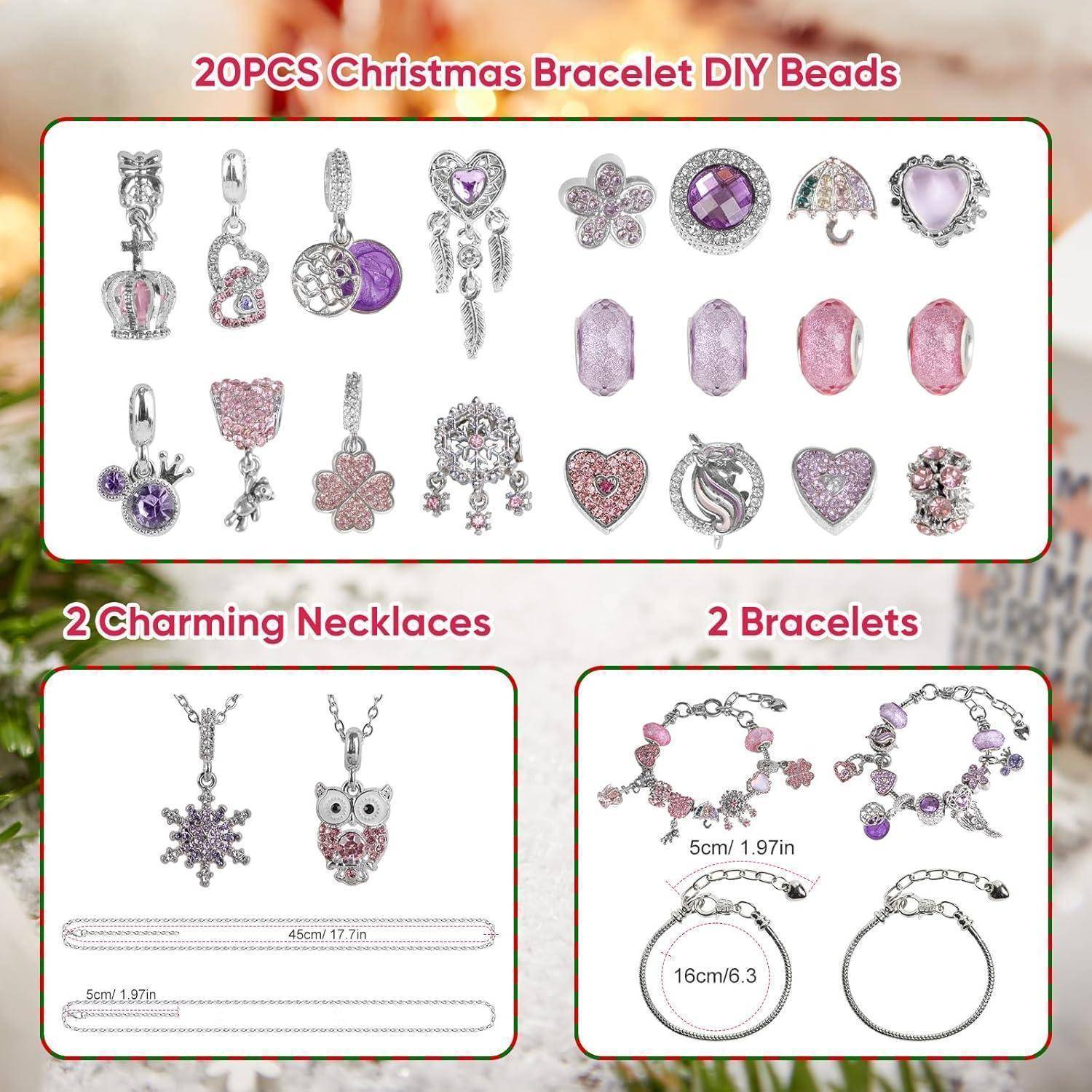Adventskalender 2025 Schmuck Bastelset Charm Armband Rosa Violett