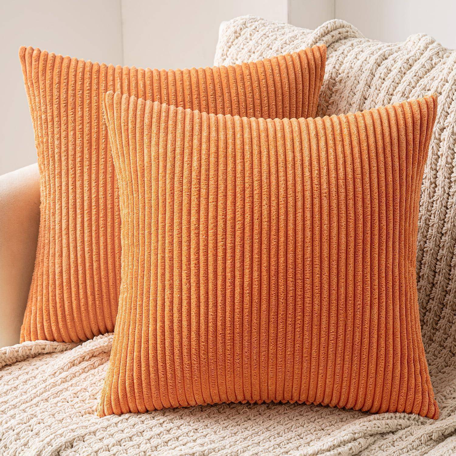 Kissenbezüge Kord Dekokissen Reißverschluss 45 x 45 cm 2 Stück Orange