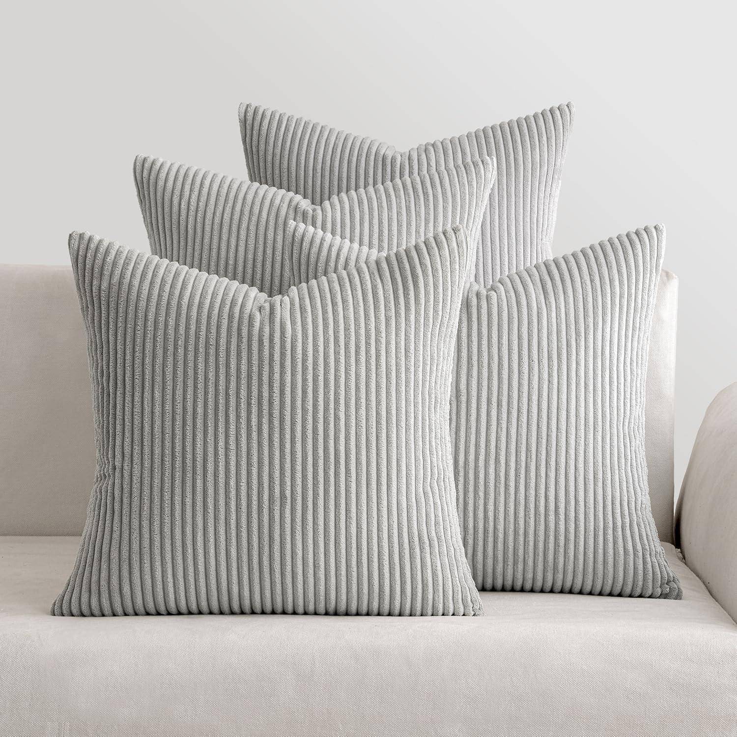 Kissenbezug Kord Couchkissen 50 x 50 cm 4 Stück 4er Set hellgrau