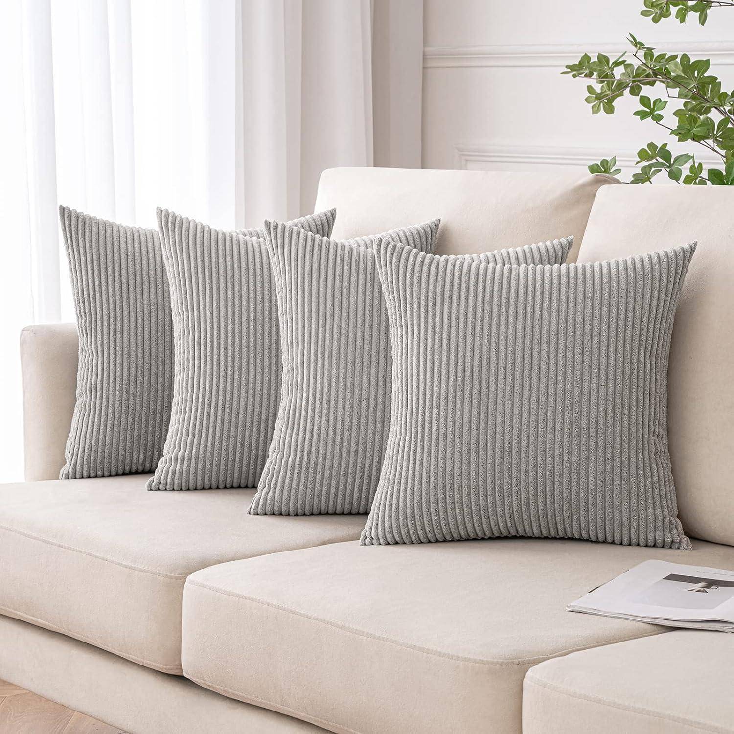 Kissenbezug Kord Couchkissen 50 x 50 cm 4 Stück 4er Set hellgrau