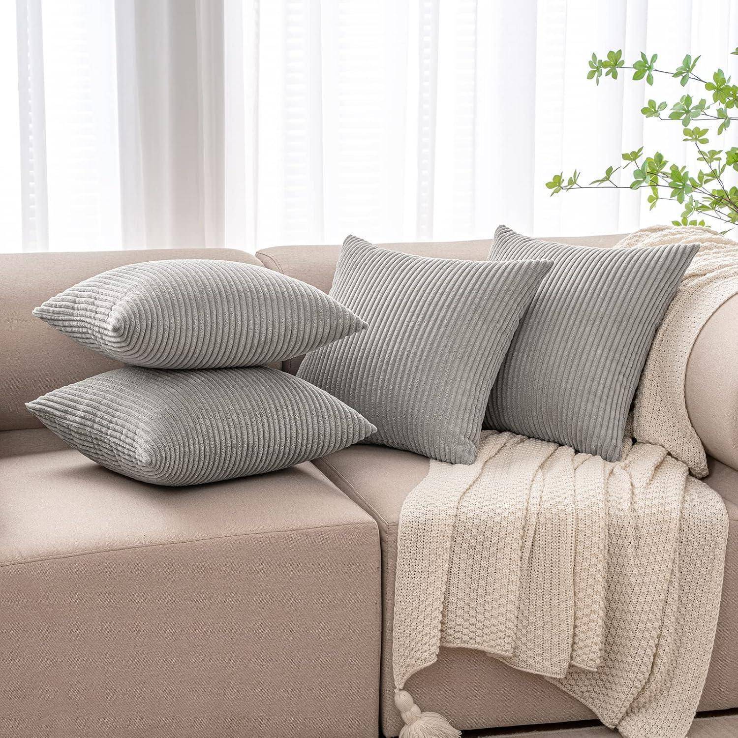 Kissenbezug Kord Couchkissen 50 x 50 cm 4 Stück 4er Set hellgrau