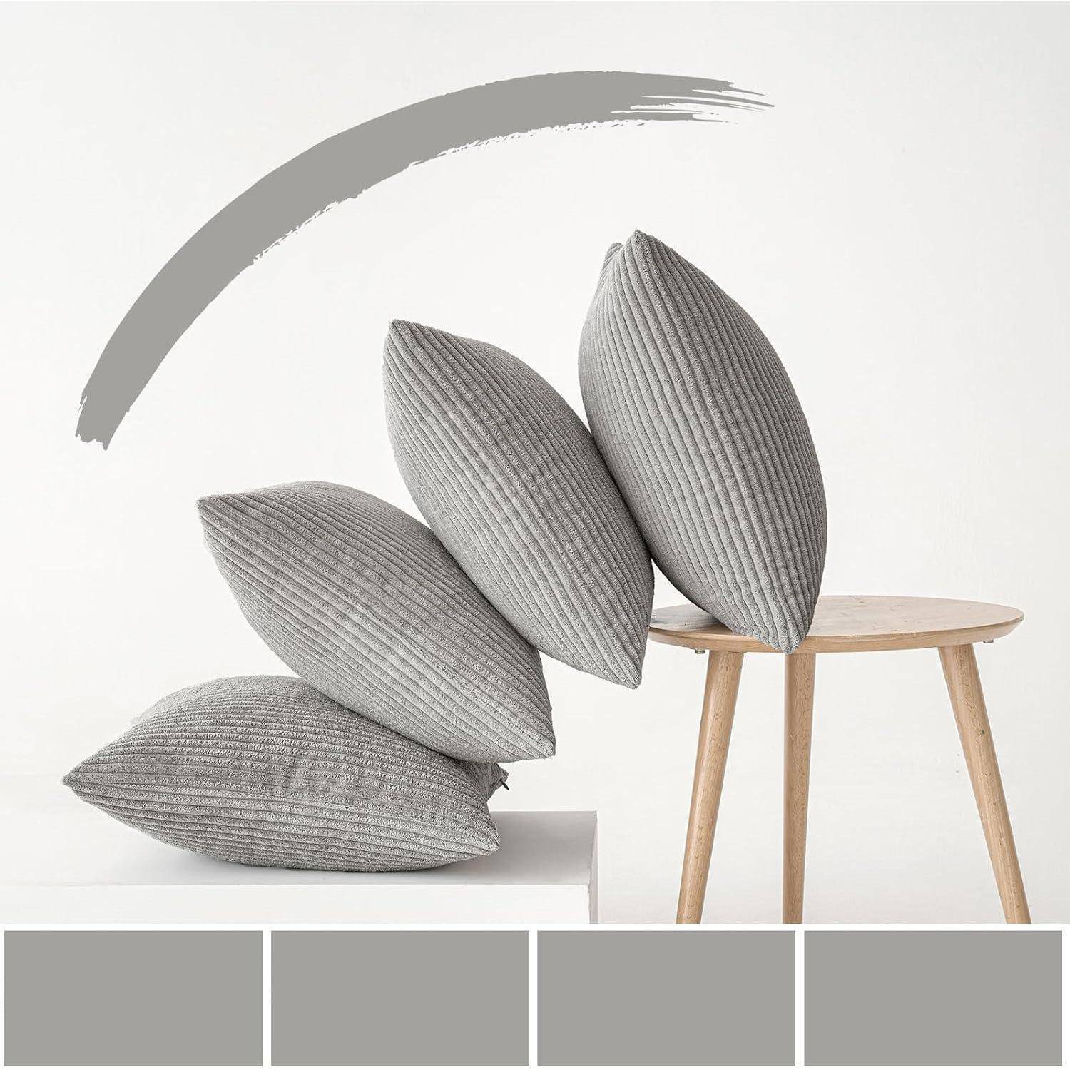 Kissenbezug Kord Couchkissen 50 x 50 cm 4 Stück 4er Set hellgrau