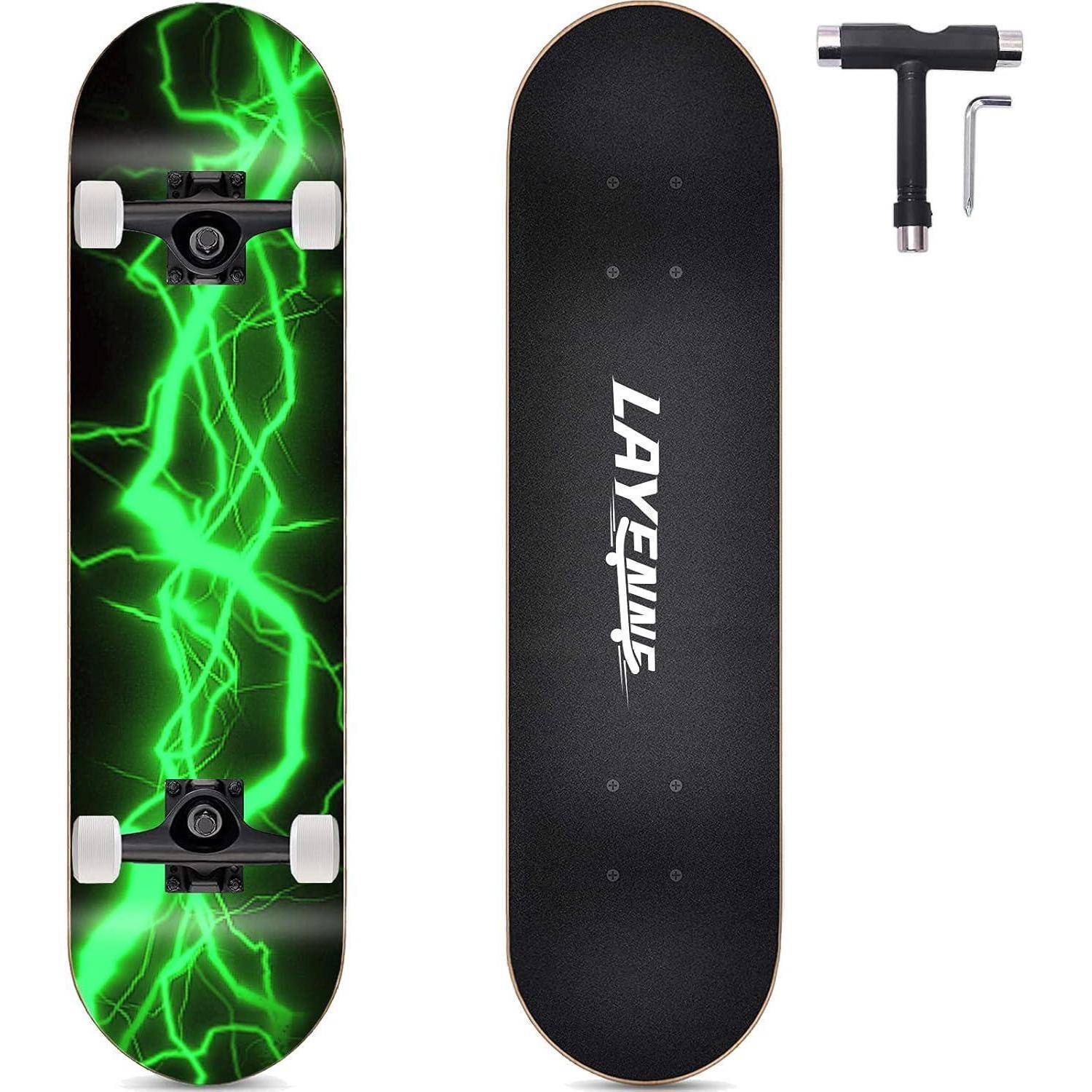 Skateboard 31x8 Zoll Komplett 7 Schichten Ahorn Deck ABEC11 Verde