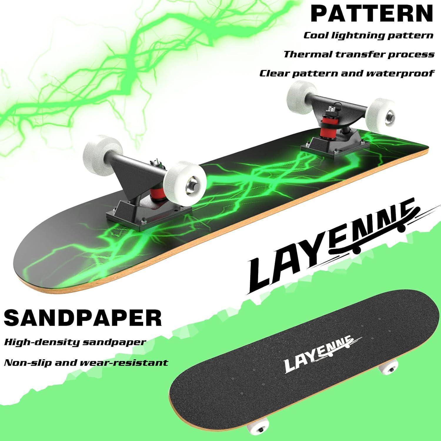 Skateboard 31x8 Zoll Komplett 7 Schichten Ahorn Deck ABEC11 Verde