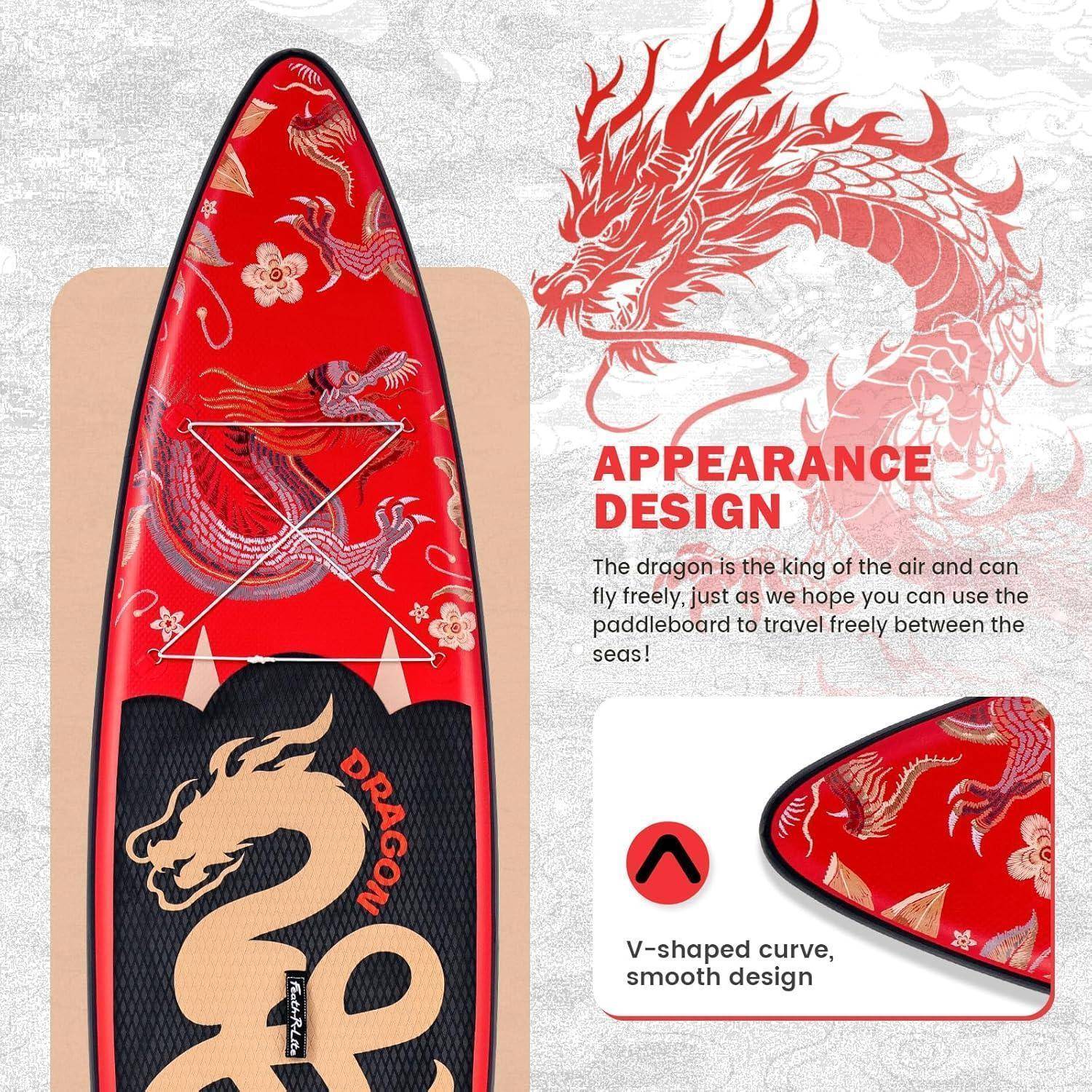 SUP Board Aufblasbar Handpumpe Paddel Rucksack Leine DRACHE ROT