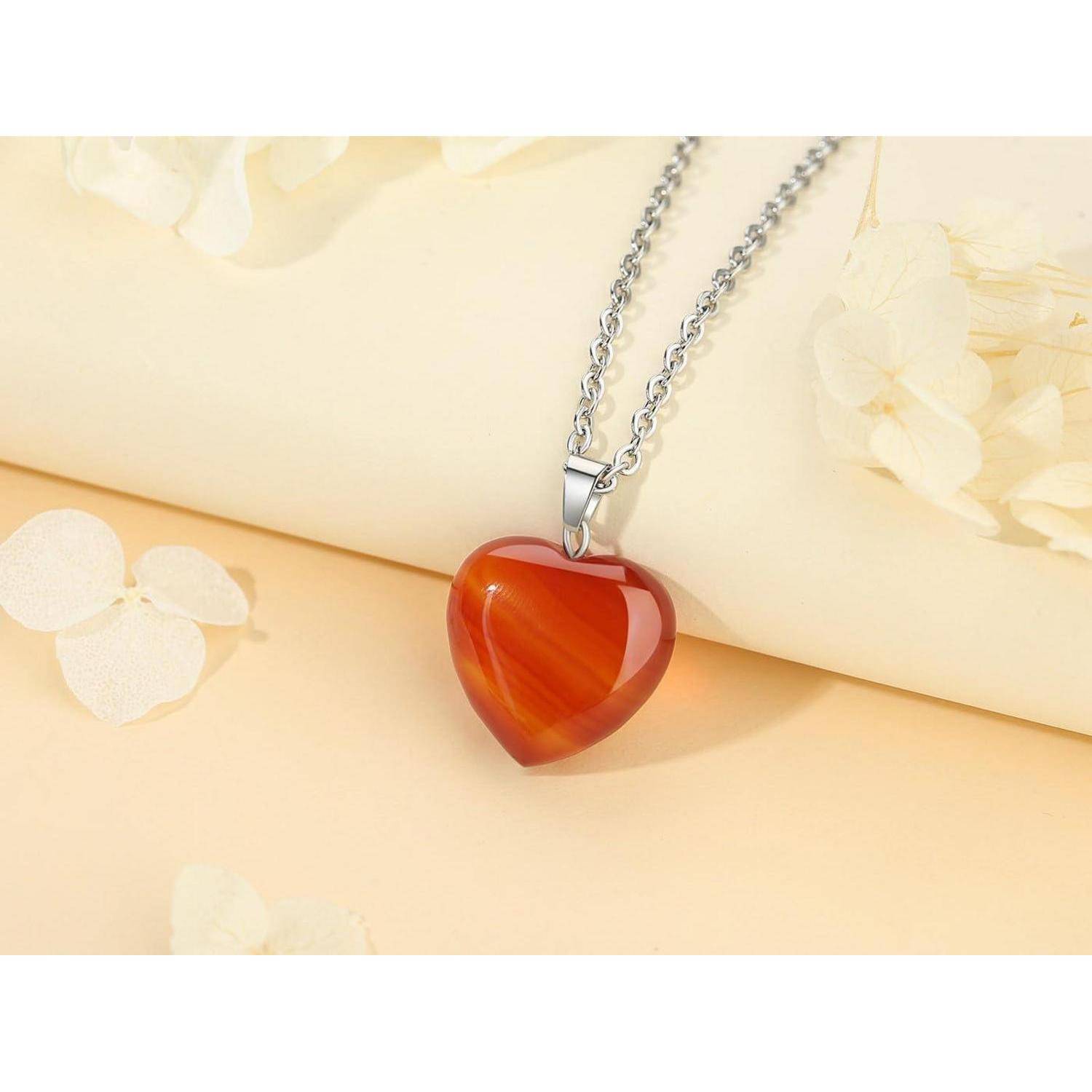 Halskette Silber Damen Herz Anhänger Kristalle Reiki Roter Achat