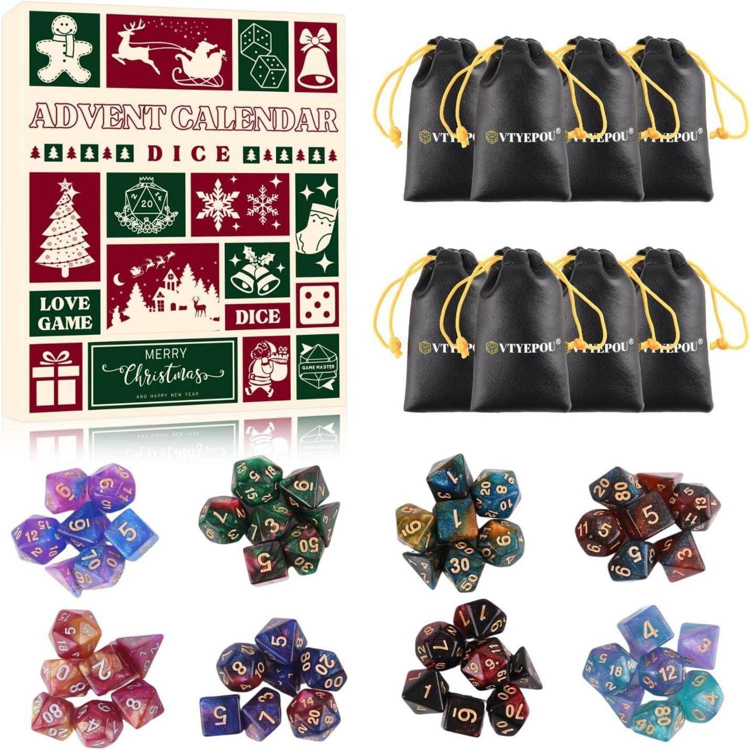 Würfel 2025 Adventskalender 24 Tage Polyeder Set für Rollenspieler