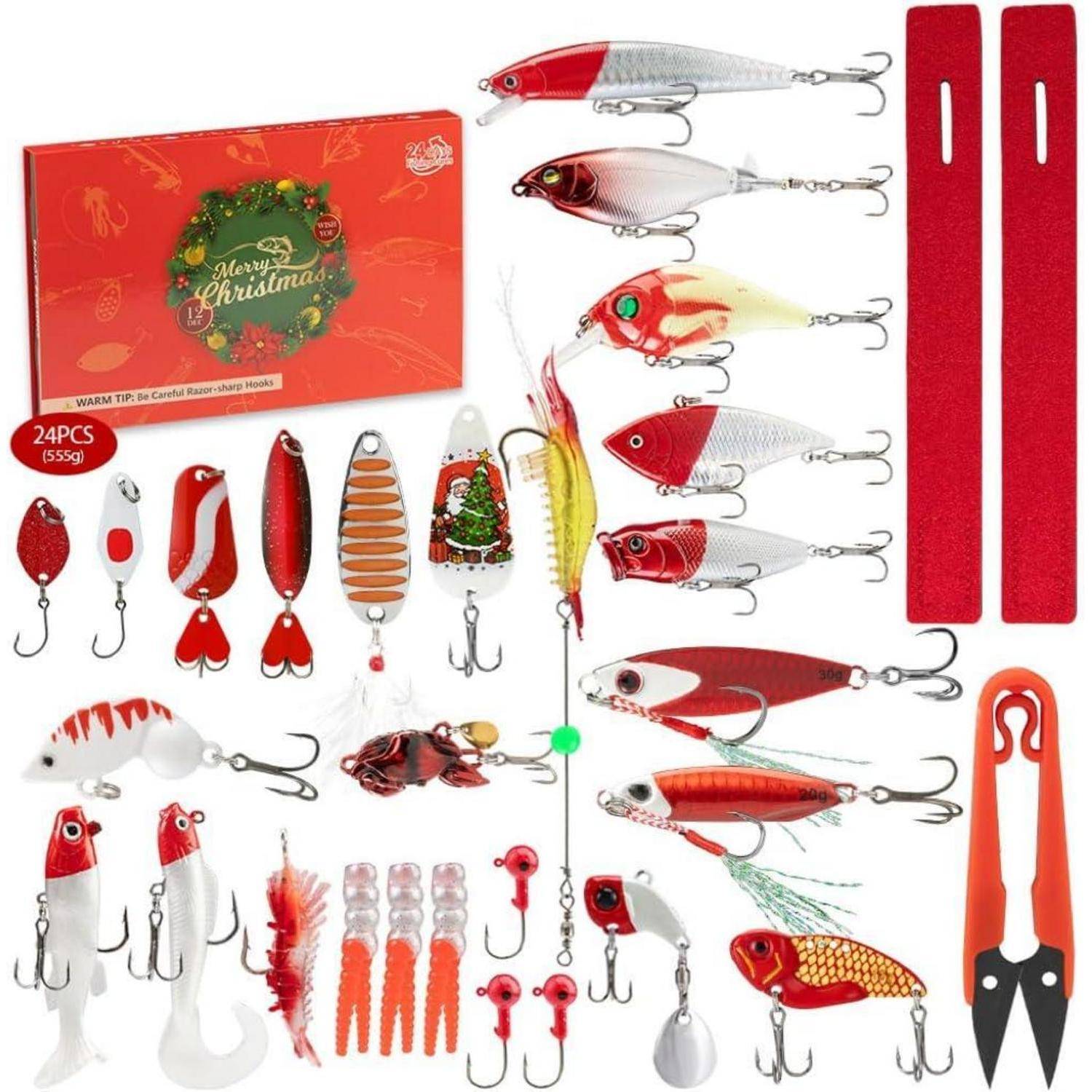 Adventskalender 2025 24 Tage Angelköder Set für Angler Männer Teenager