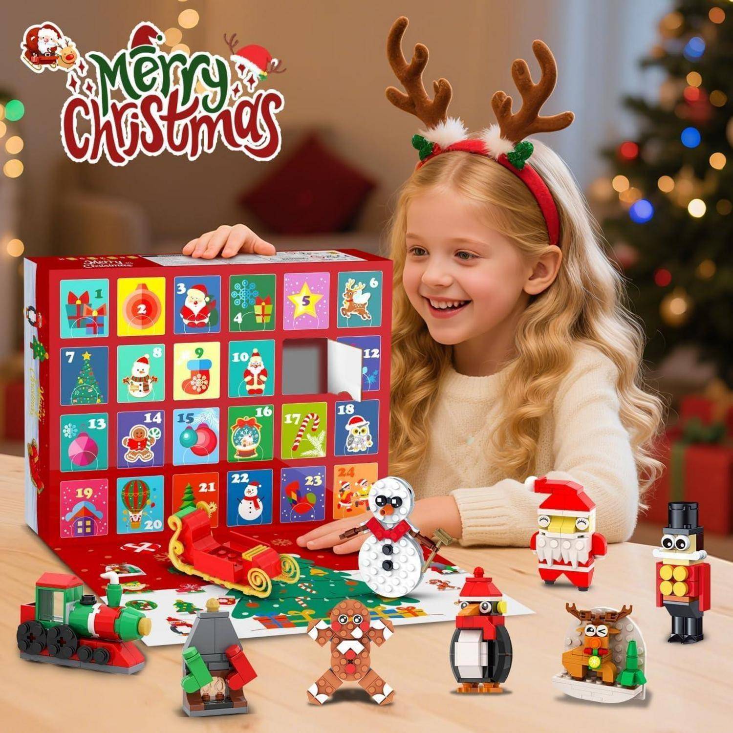 Bauspielset 2025 Adventskalender mit 24 Kühlschrankmagneten für Kinder
