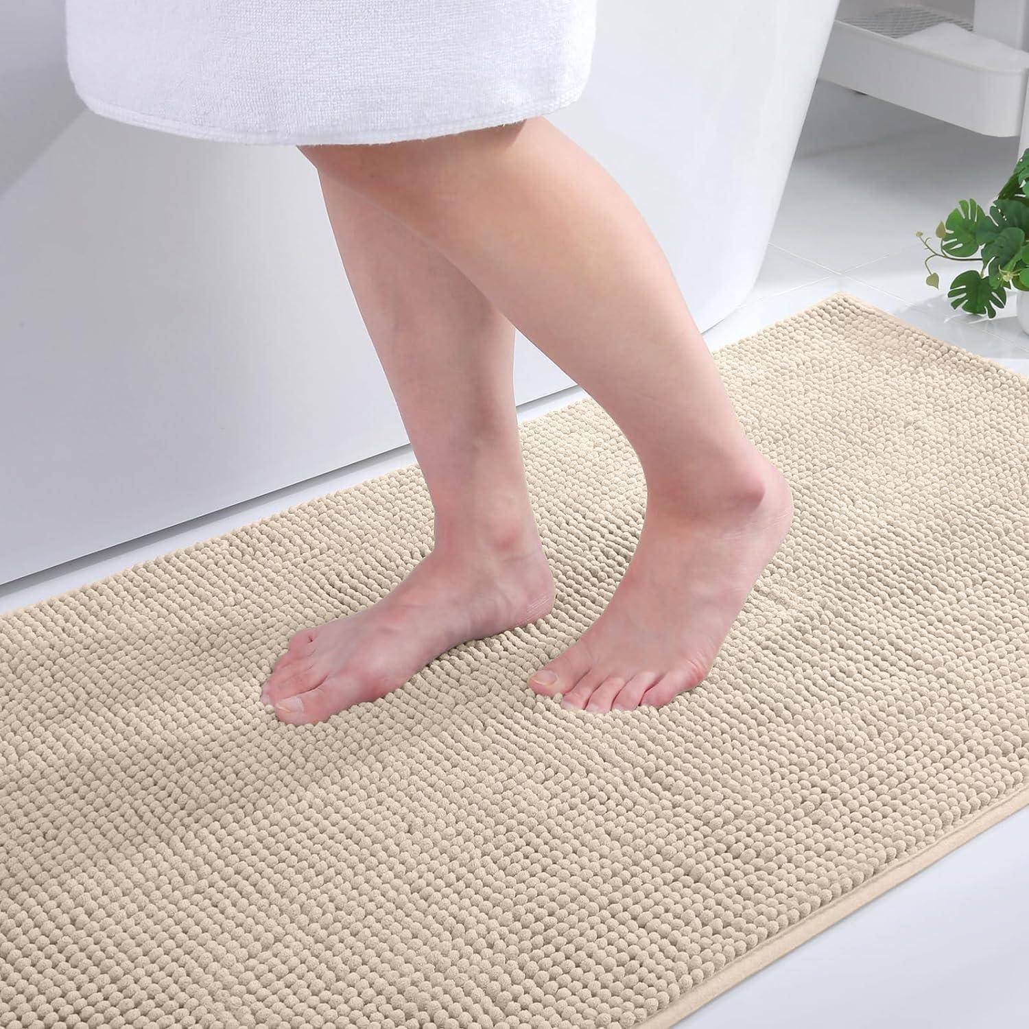 Badezimmerteppich Chenille rutschfest 40 x 60 cm (Rechteckig) Beige