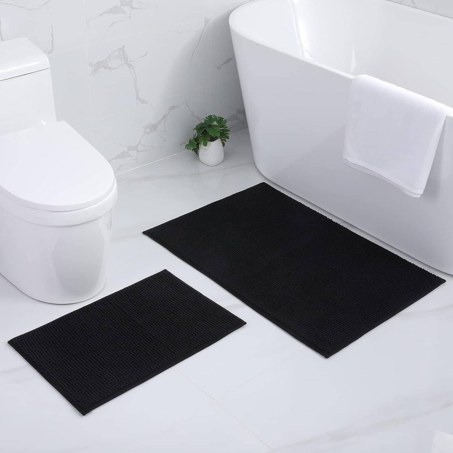 Badezimmerteppich 40 x 60 cm + 60 x 90 cm (Rechteckig) Schwarz