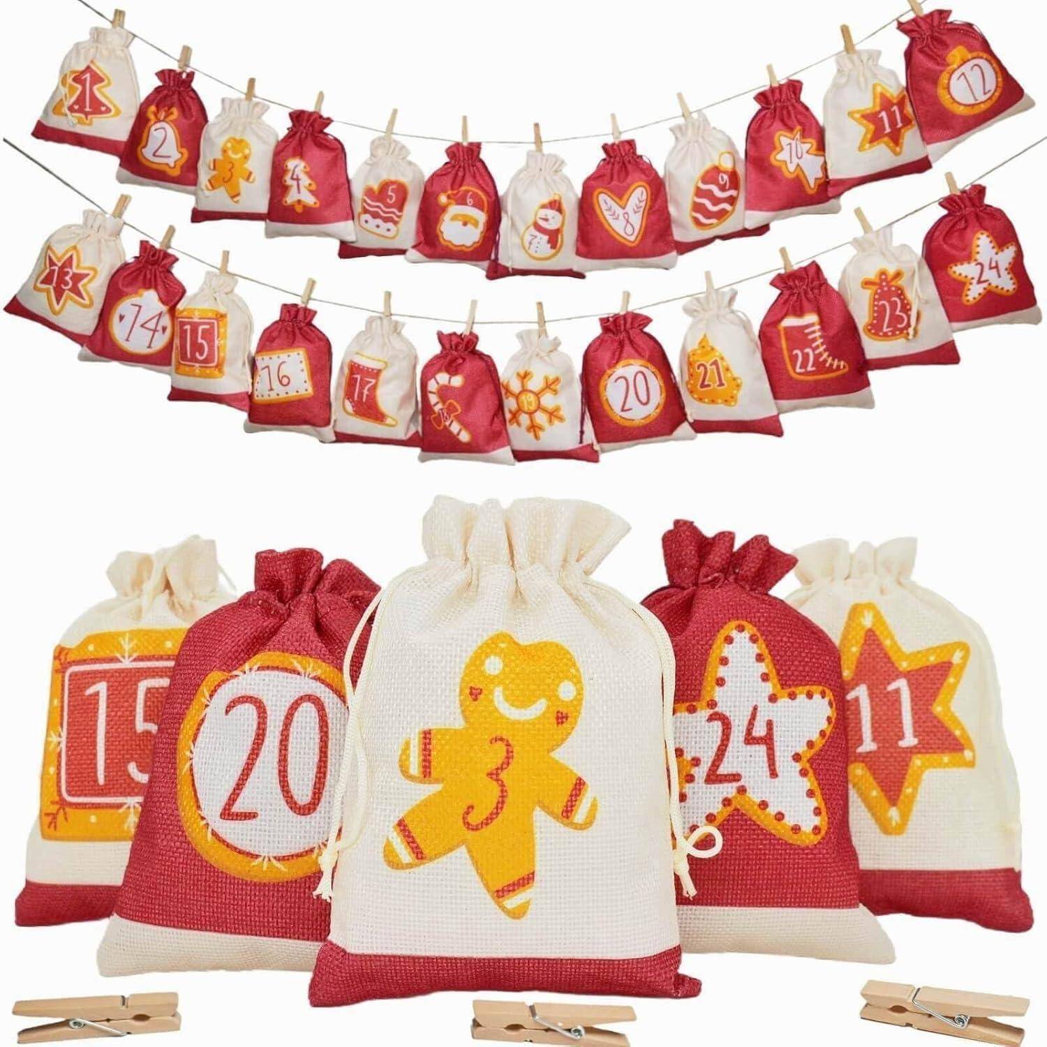 Adventskalender Säckchen Befüllen 24 Zahlen Rot 13x18cm Jute