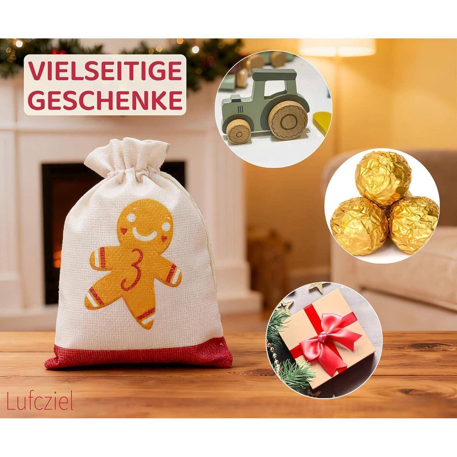 Adventskalender Säckchen Befüllen 24 Zahlen Rot 13x18cm Jute