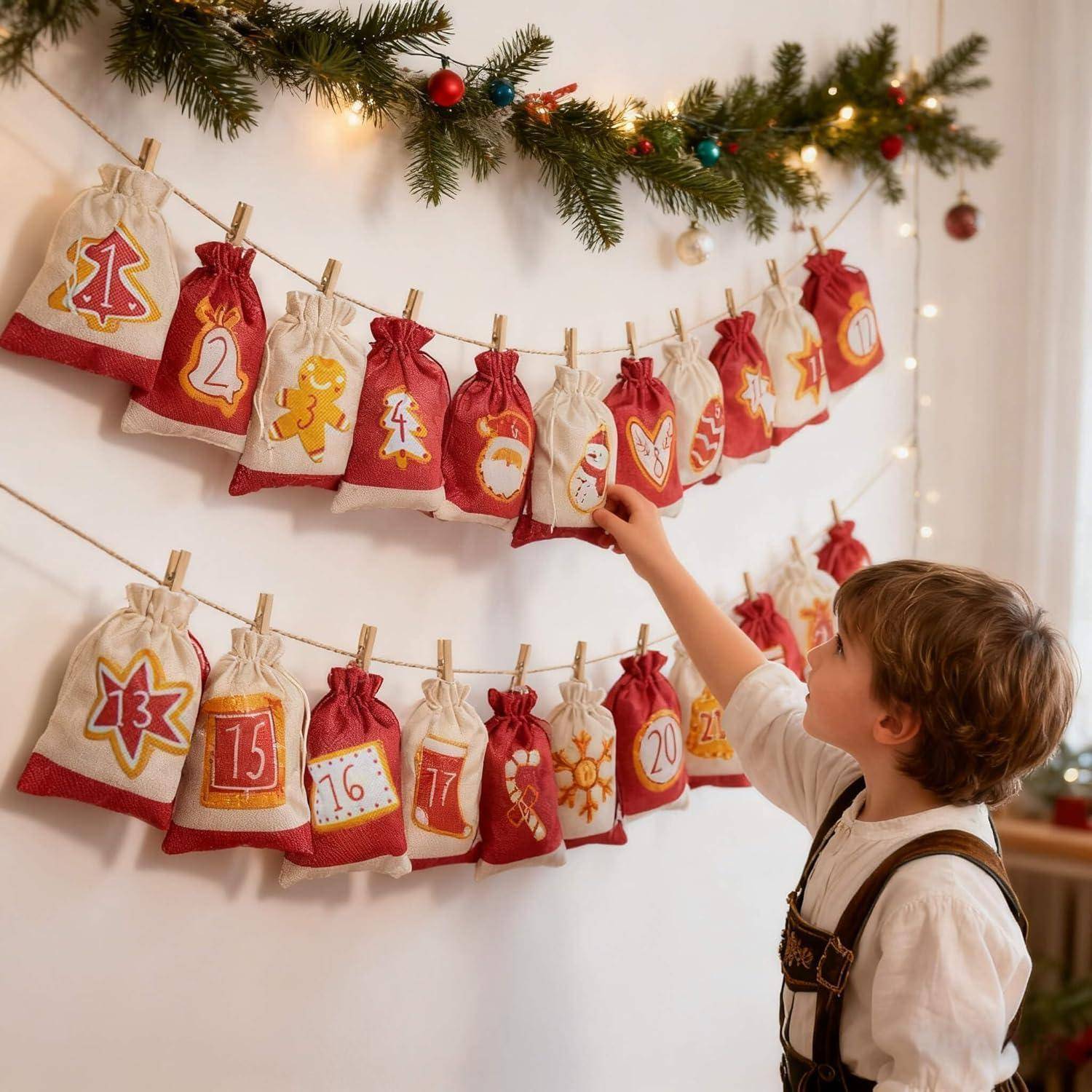 Adventskalender Säckchen Befüllen 24 Zahlen Rot 13x18cm Jute