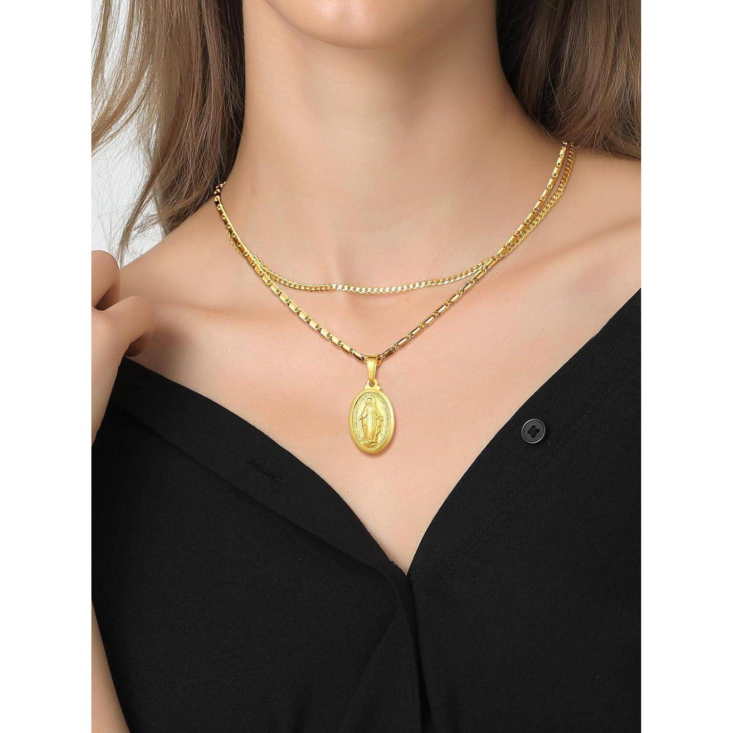 Kette Damen Herren Jungfrau Maria 925 Silber Oval Anhänger 01: Gold